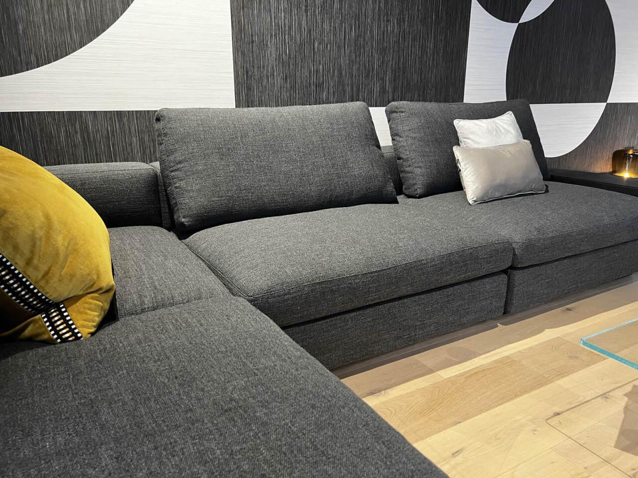 Walter Knoll - Eckgruppe Living Landscape Stoff Garbo Grau Sockel Buche Schwarz Lackiert Tischplatte Saddle Black Schwarz - 5