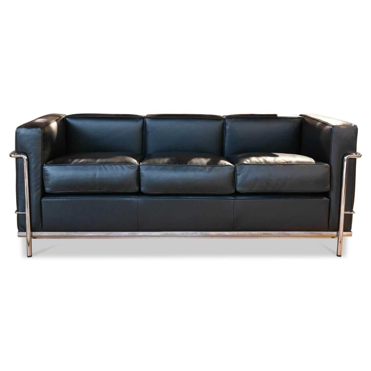 cassina-sofa-lc2-dreisitzer-leder-scozia-13x606-grafite-schwarz-gestell-verchromt-507f8e7c025eSK4FYTfjkK33W Cassina - Sofa LC2 Dreisitzer Leder 13Y253 Grafite Schwarz Stahl Verchromt - 1