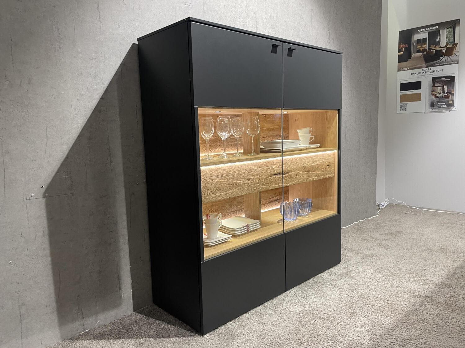 Venjakob - Highboard Lumea 7264 3893 Lack Anthrazit Matt Absetzung Eiche Gehackt Gebürstet Mit Beleuchtung - 8