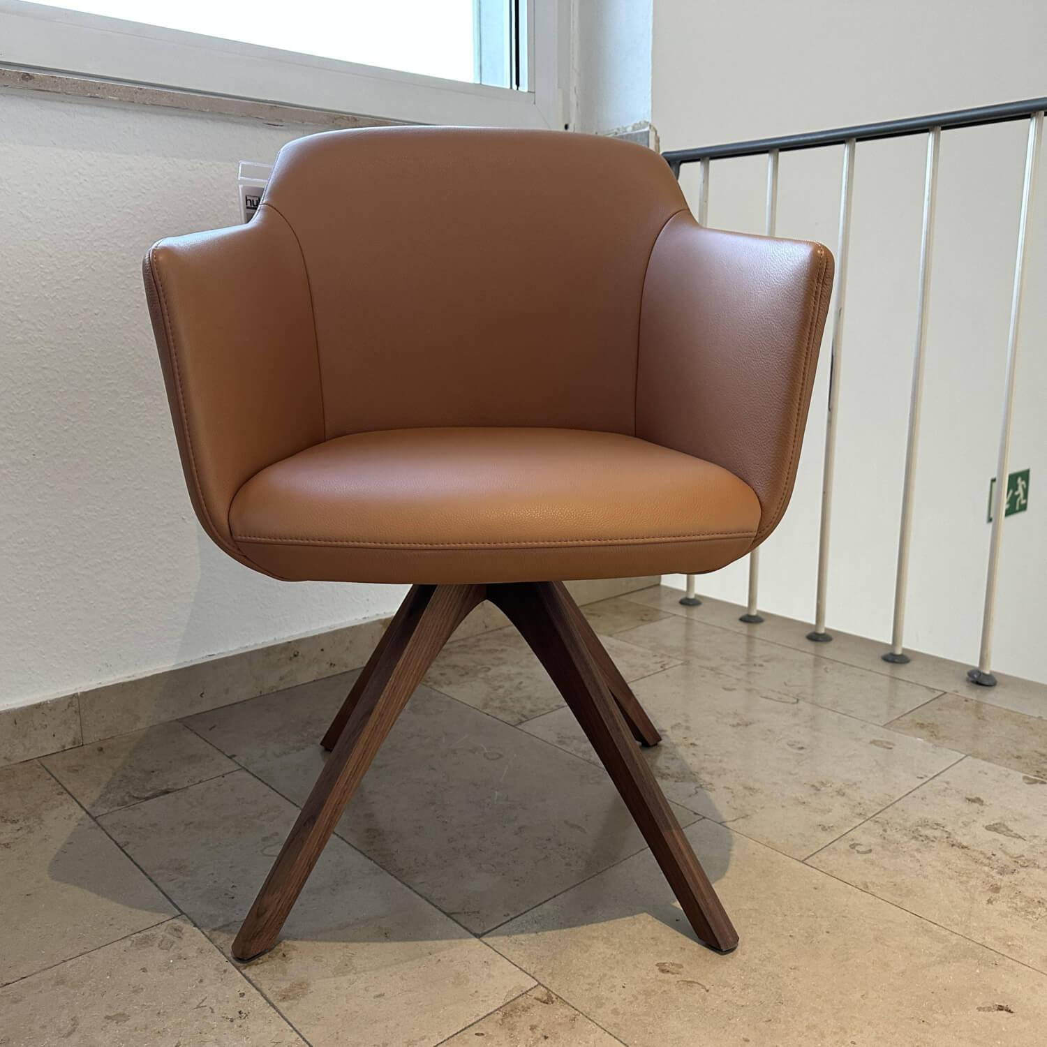 Rolf Benz - Armlehnstuhl 640 Leder 38 111 Mittel Ockerbraun Braun Fuß Nussbaum Farblos Lackiert Mit Drehfunktion - 5