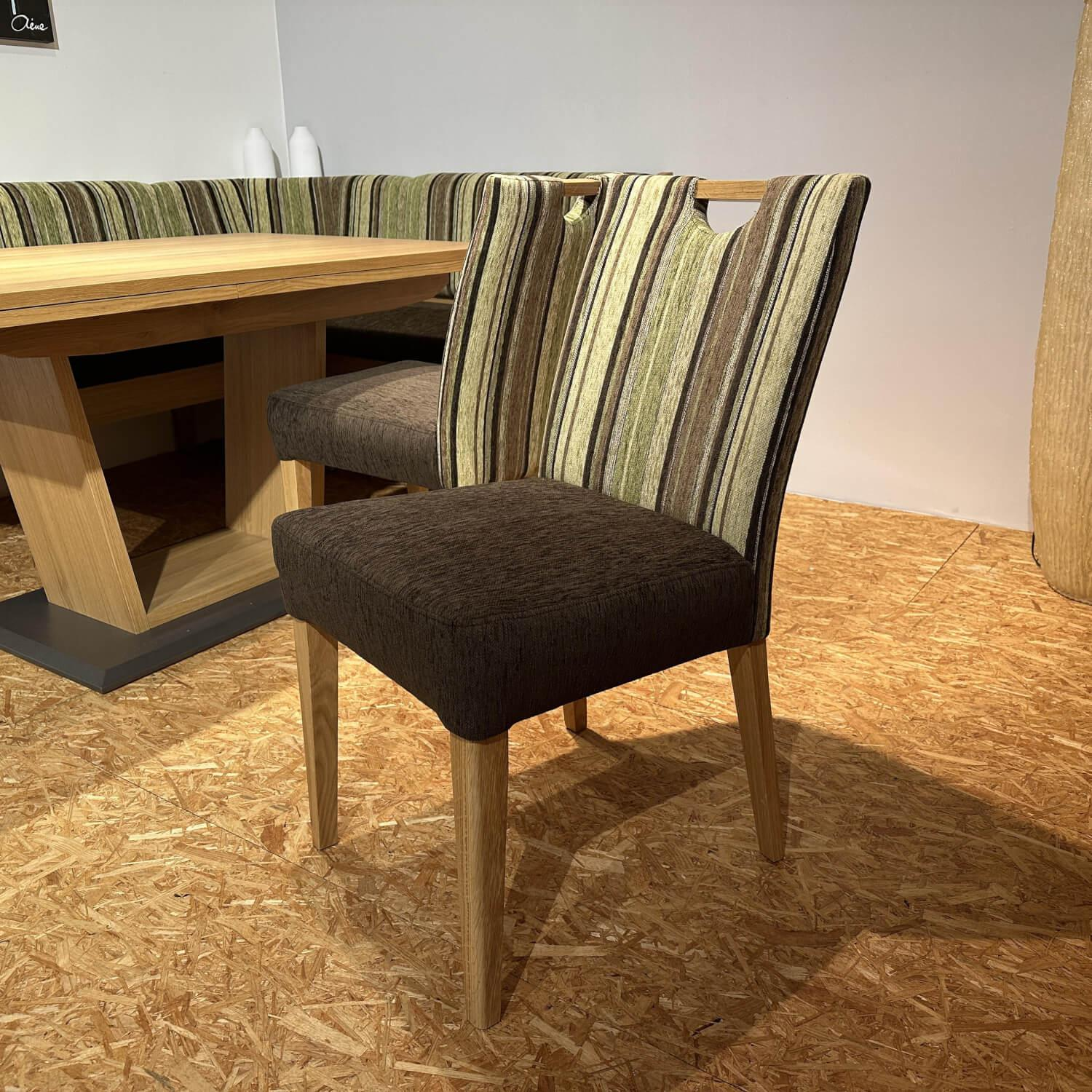 Schösswender - Essgruppe LS23 Manzan Stoff Cora 8094 801 Uni Und 8095 27 Gestreift Grün Braun Und Eiche Natur Lackiert - 8