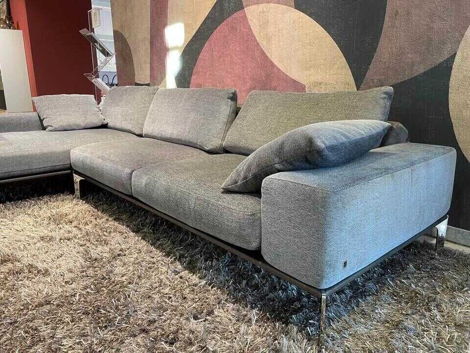 Sofa Spirit Stoff Uma Grau Blende Leder Gascogne Americano mit 2 Kissen