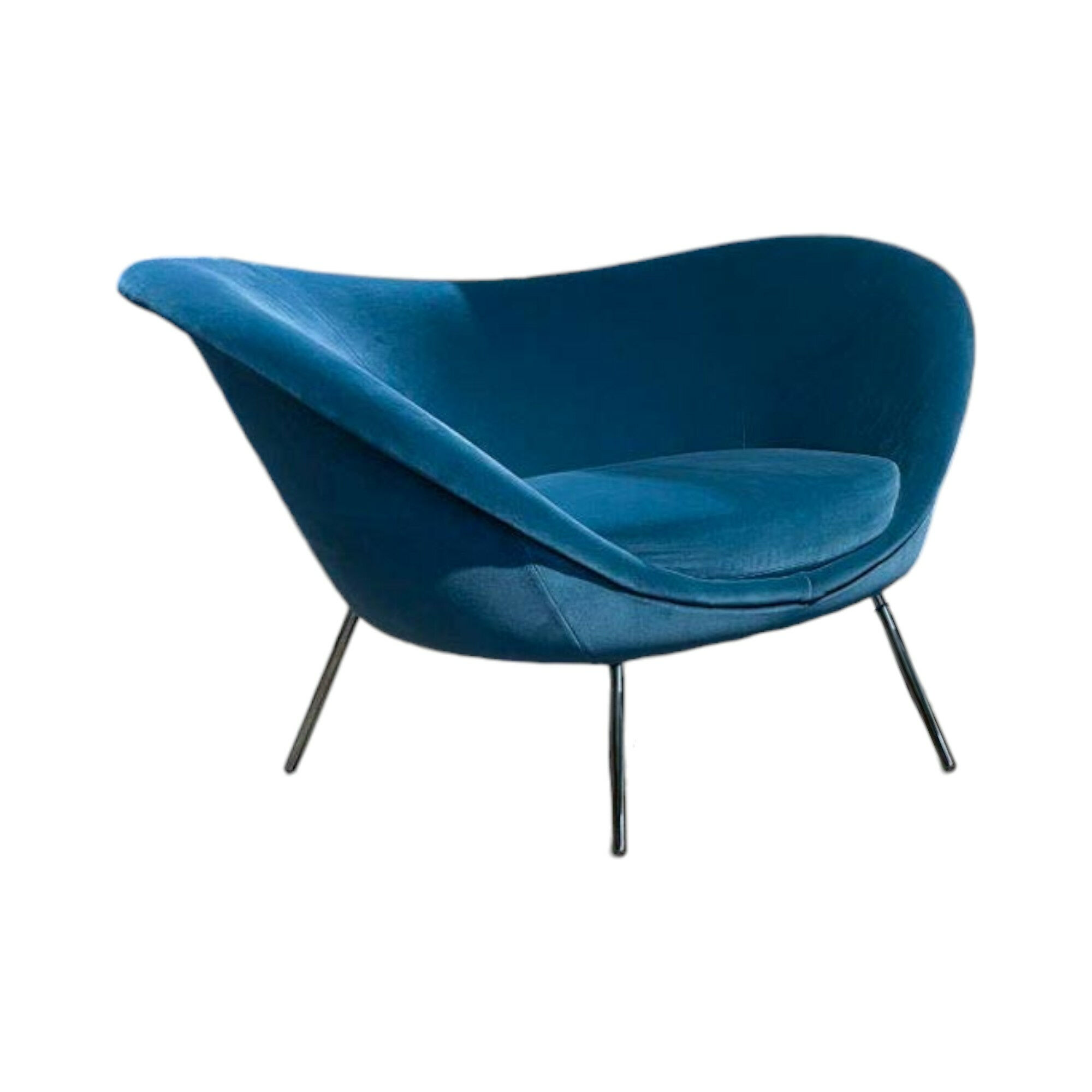 Molteni & C - Sessel D.154.2 Stoff Web W6289 Samt Petrol Blau Gestell Schwarzchrom (2x verfügbar) - 1