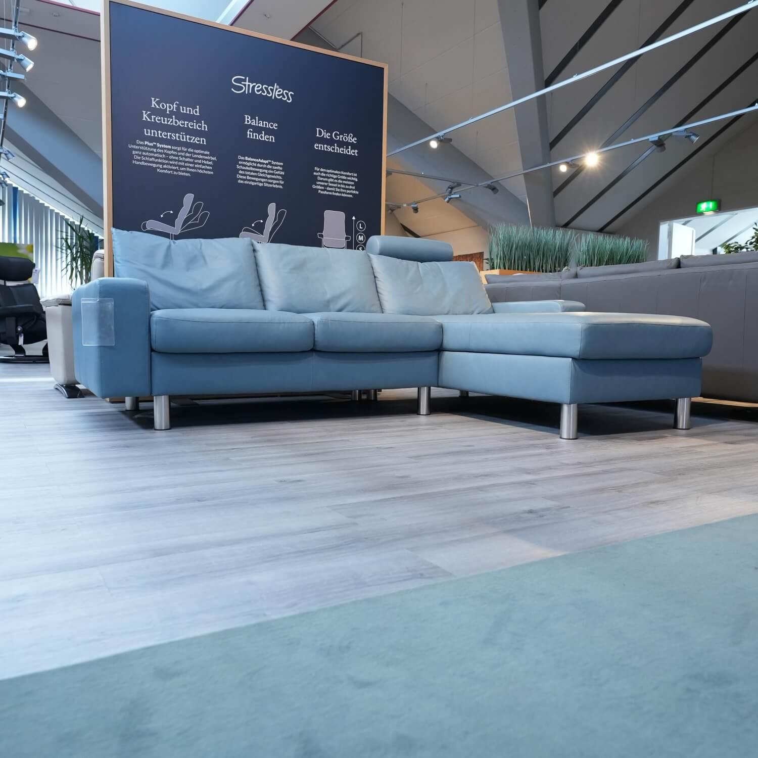 Stressless - Ecksofa E 200 Leder Paloma Sparrow Blue Blau Füße Metall Mit Kopfstütze - 6