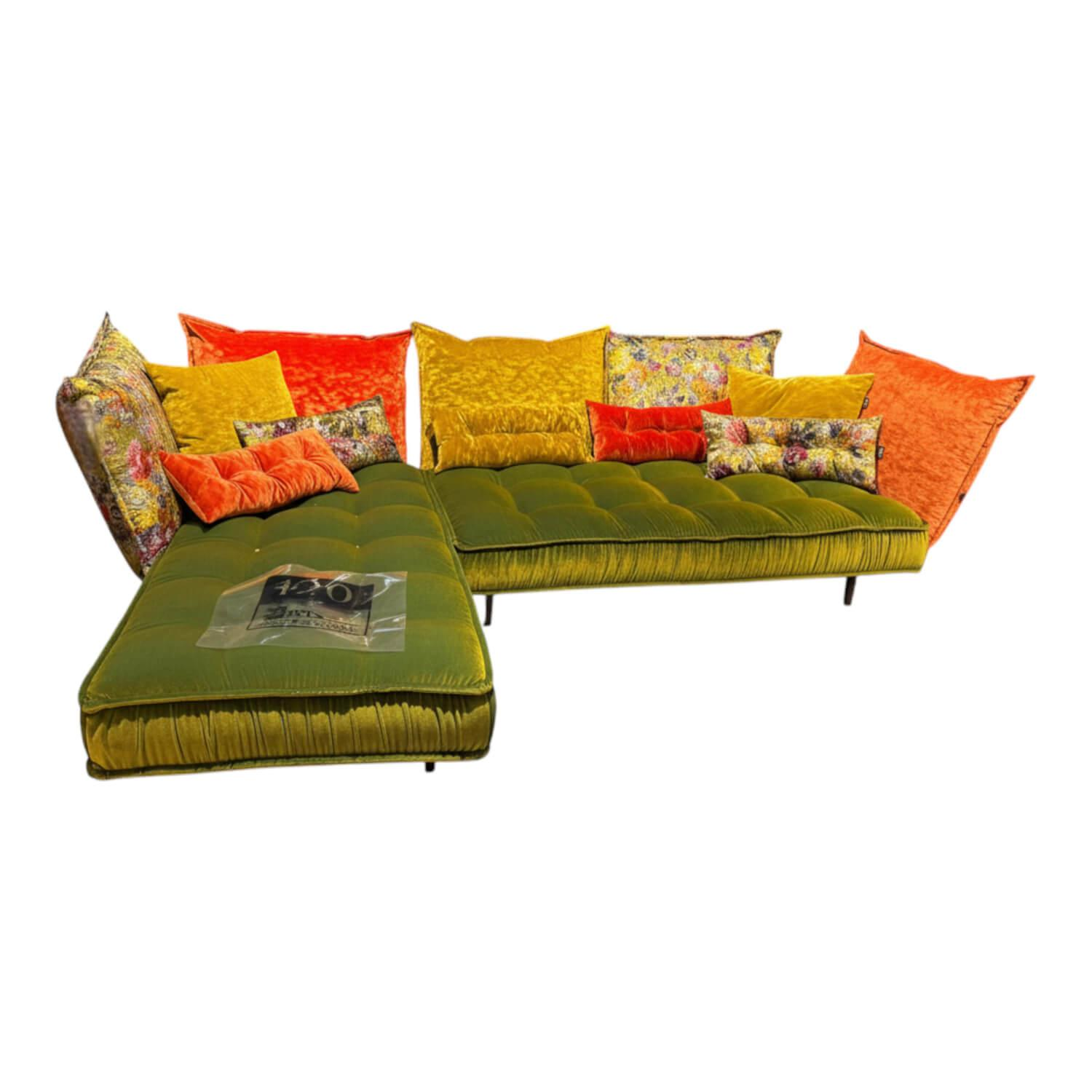 Bretz - Ecksofa Ohlinda Stoff Midsummer Olive Gold Orange Gobelin Grün Gelb Orange - 1