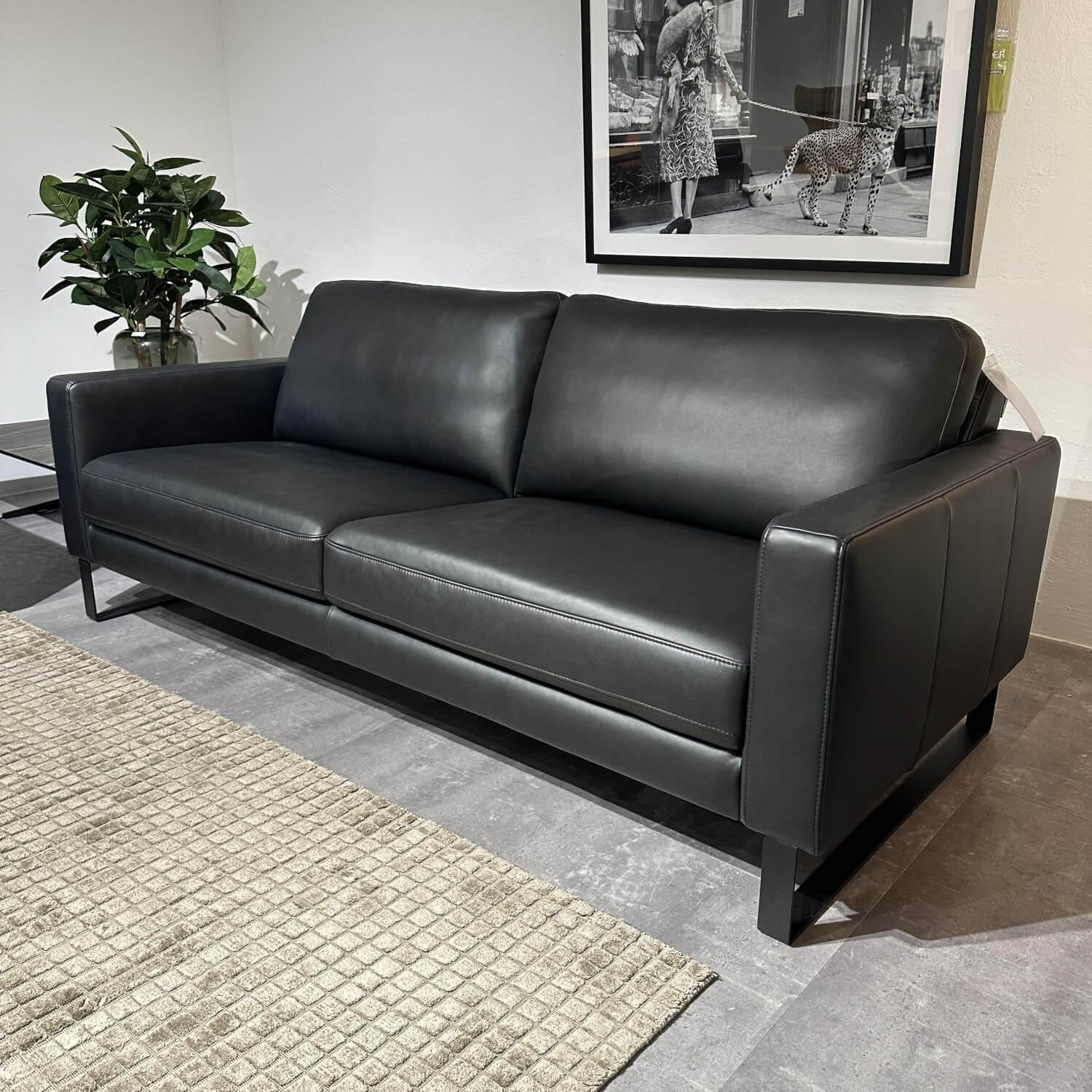 Contur - Sofa Enna Leder Rancho WR 51 Nero Schwarz Metallkufe Schwarz - 3