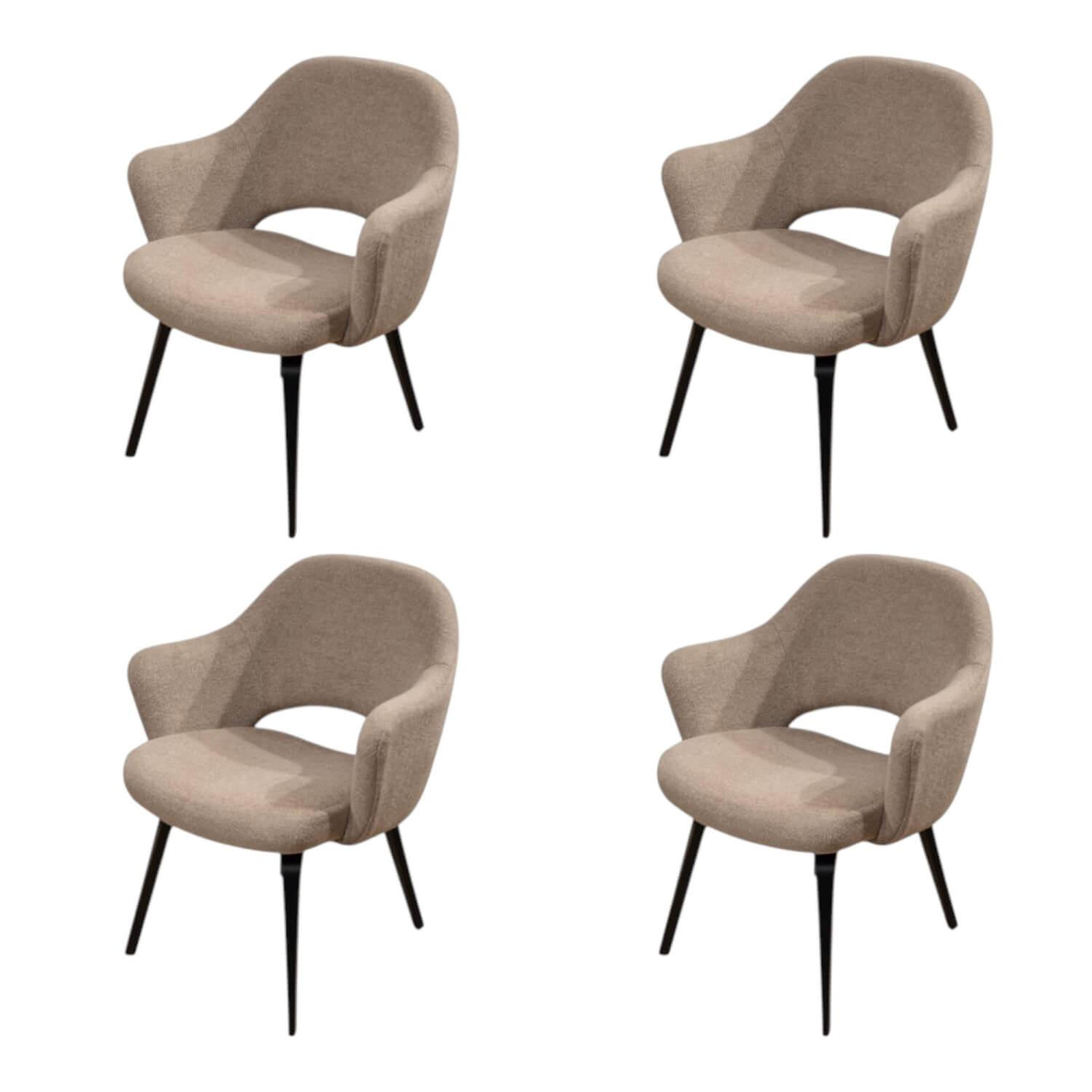 Knoll International - 4er Set Armlehnstuhl Saarinen Konferenz Stoff Colorado Schlamm Braun Beige Gestell Eiche Auf Ebenholz Schwarz - 1
