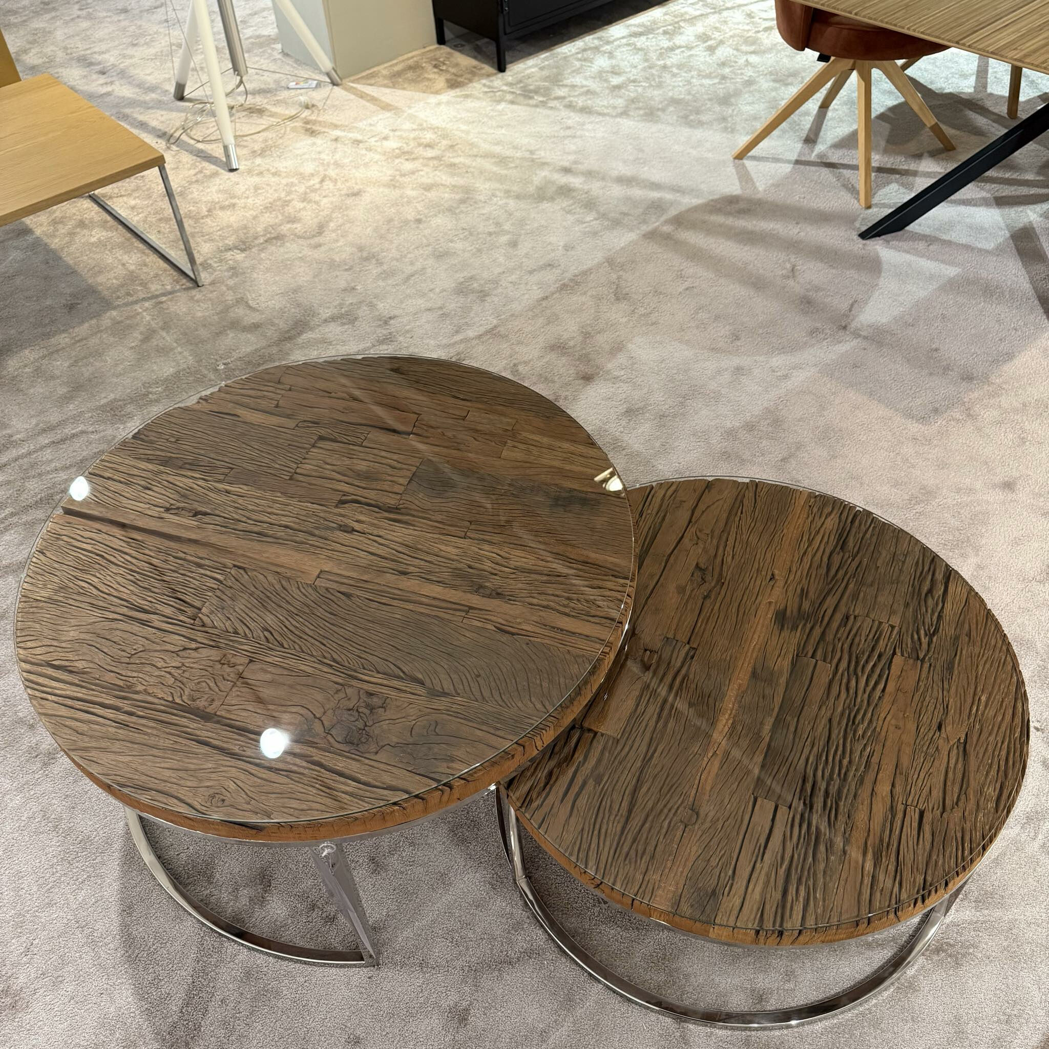 Richmond - 2er Set Couchtisch Kensington Rund Platte Glas Gestell Edelstahl - 3