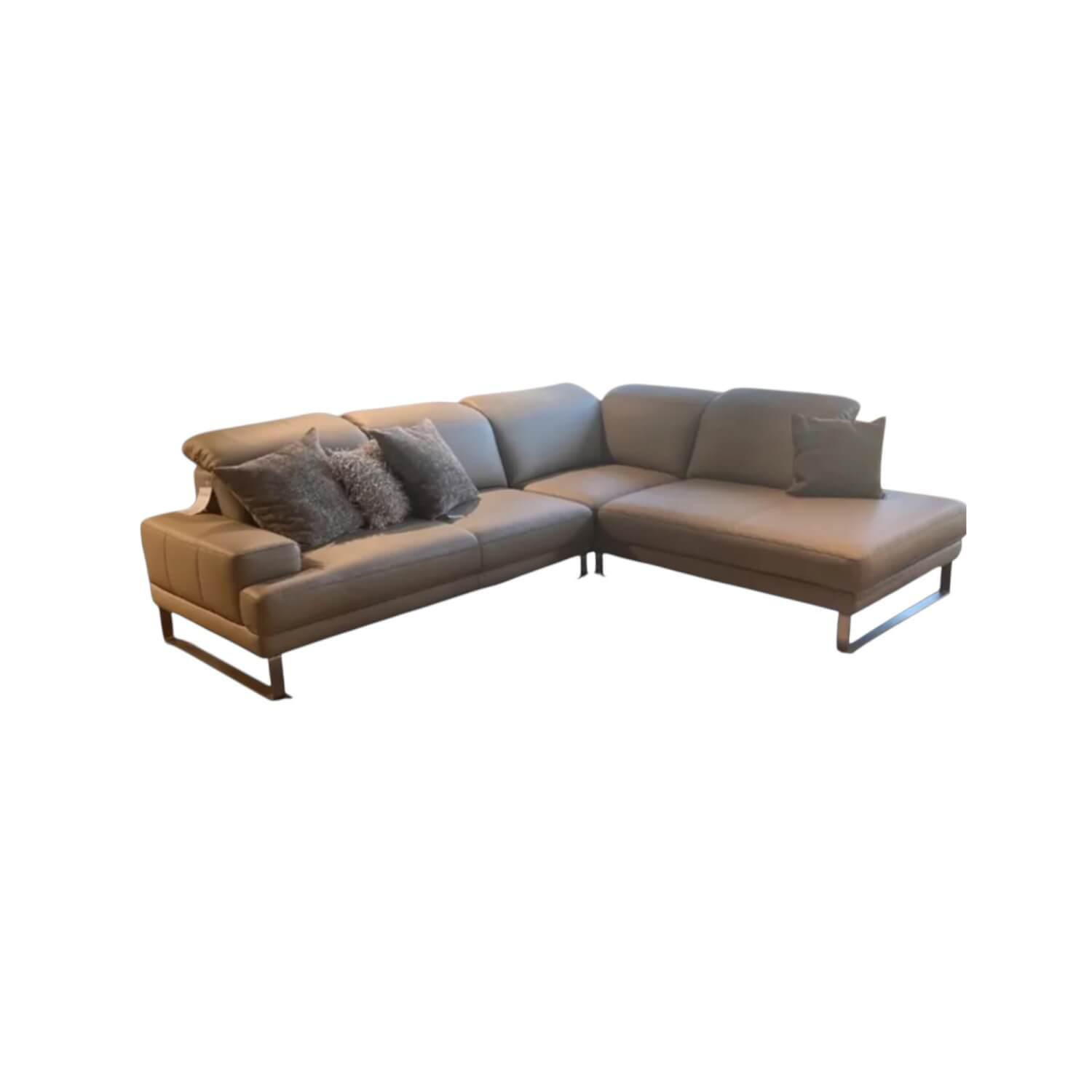 Activineo - Ecksofa Brandy Leder WM Safari Beige Kufen Metall Chrom Gebürstet Mit Elektrischem Sitzauszug - 1