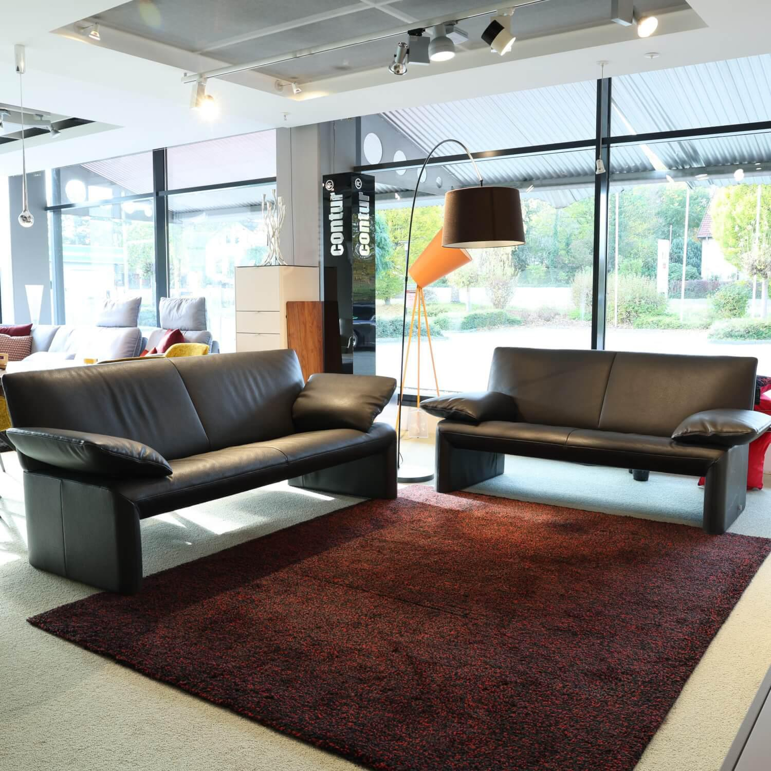 Jori - 2er-Set Sofa Linea JR-8700 Bezug Leder Fuerte Stone Mit PVC Gleitern - 2