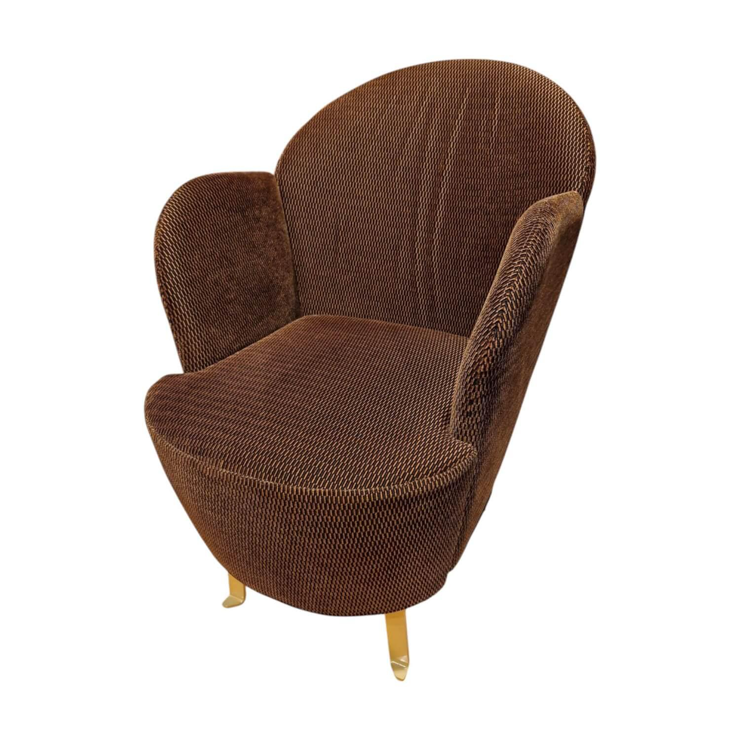 Brühl - Armchair Floret 1 fabric 4495 22 brown feet flat steel gold-colored - 1