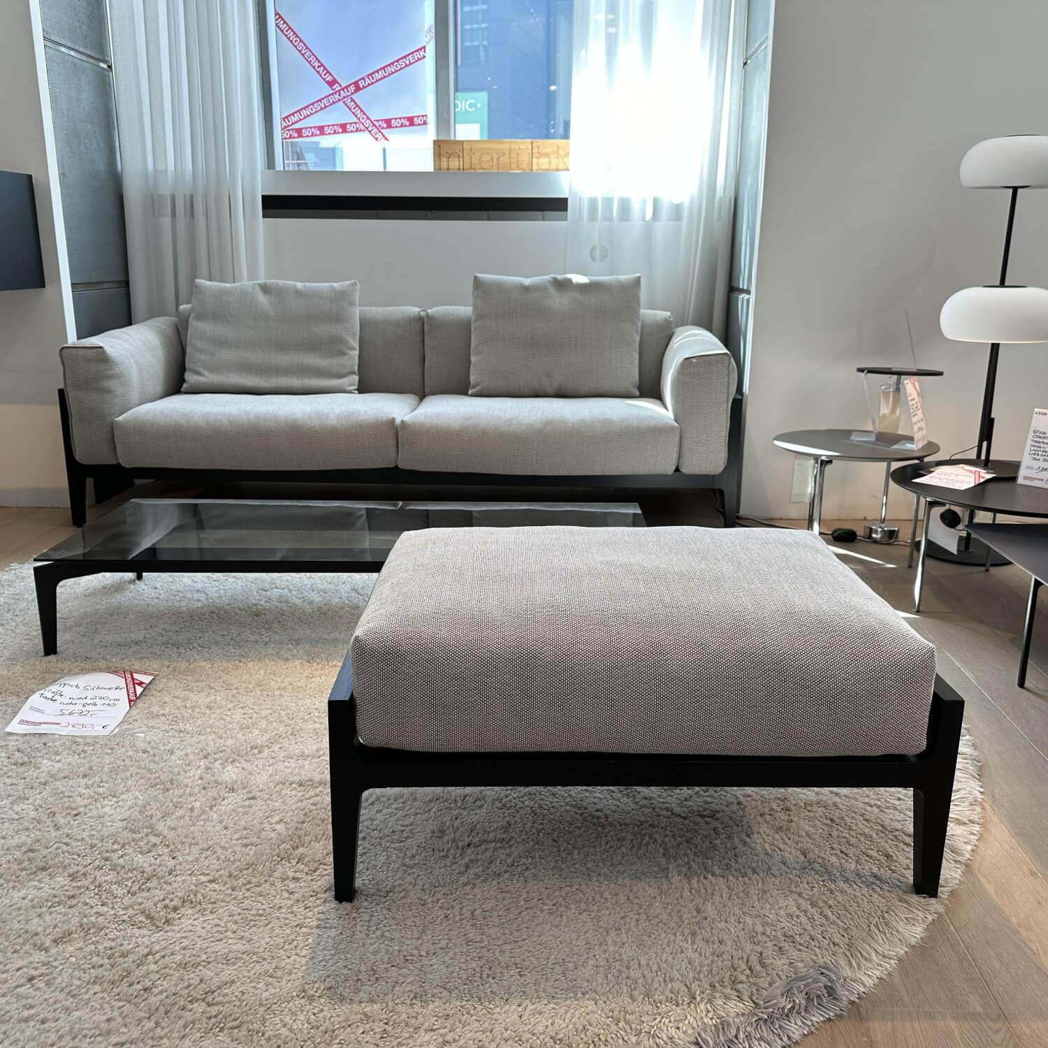 COR - Sofa Elm Mit Hocker Stoff 12041 Pepper Schwarz Gestell Eiche Massiv Dunkel Lackiert - 7