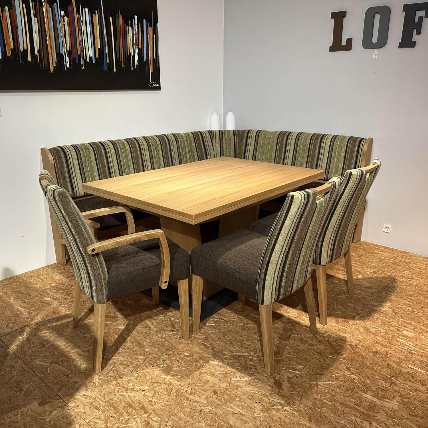 Schösswender - Essgruppe LS23 Manzan Stoff Cora 8094 801 Uni Und 8095 27 Gestreift Grün Braun Und Eiche Natur Lackiert - 11