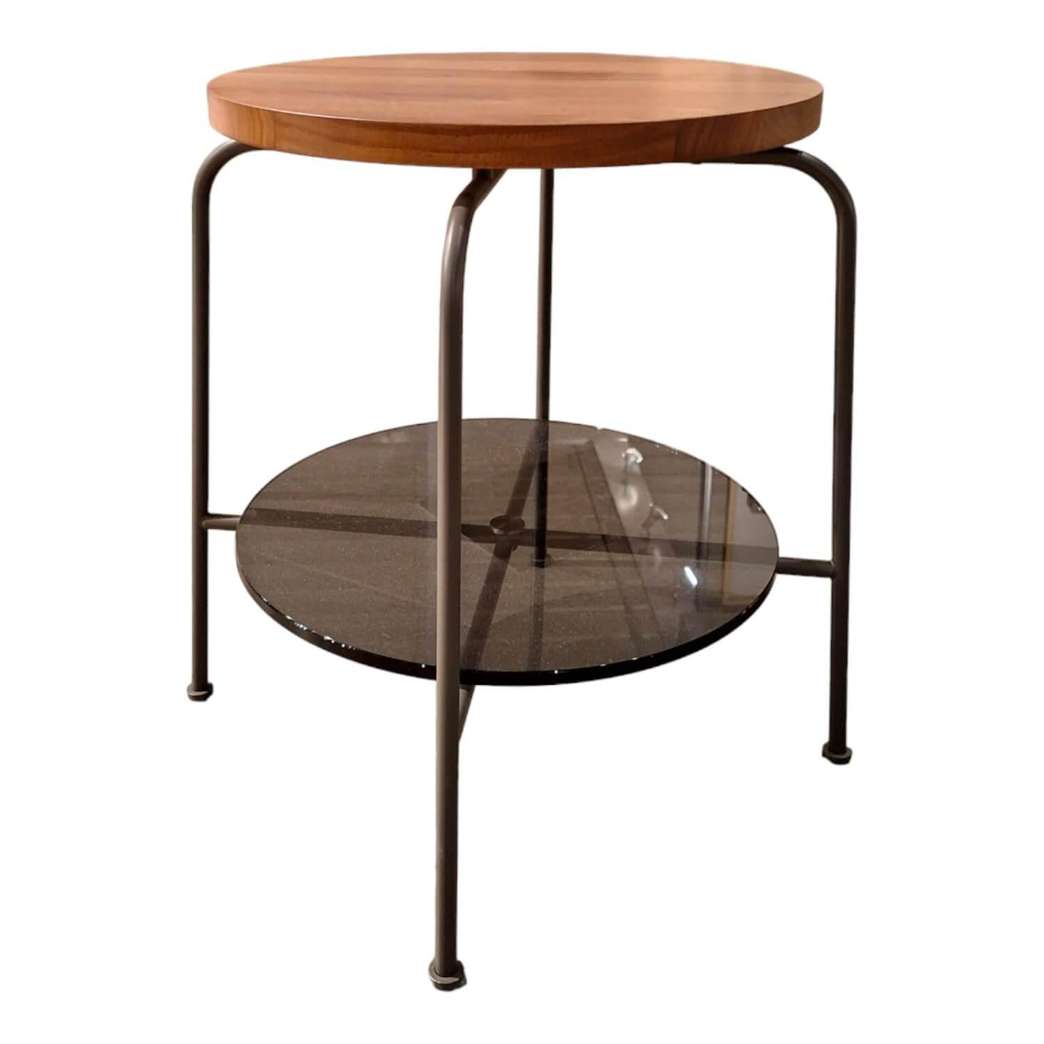 Rolf Benz - Beistelltisch 947 Nussbaum Massiv Ablageplatte Glas Grau Gestell Lackiert Umbragrau - 1