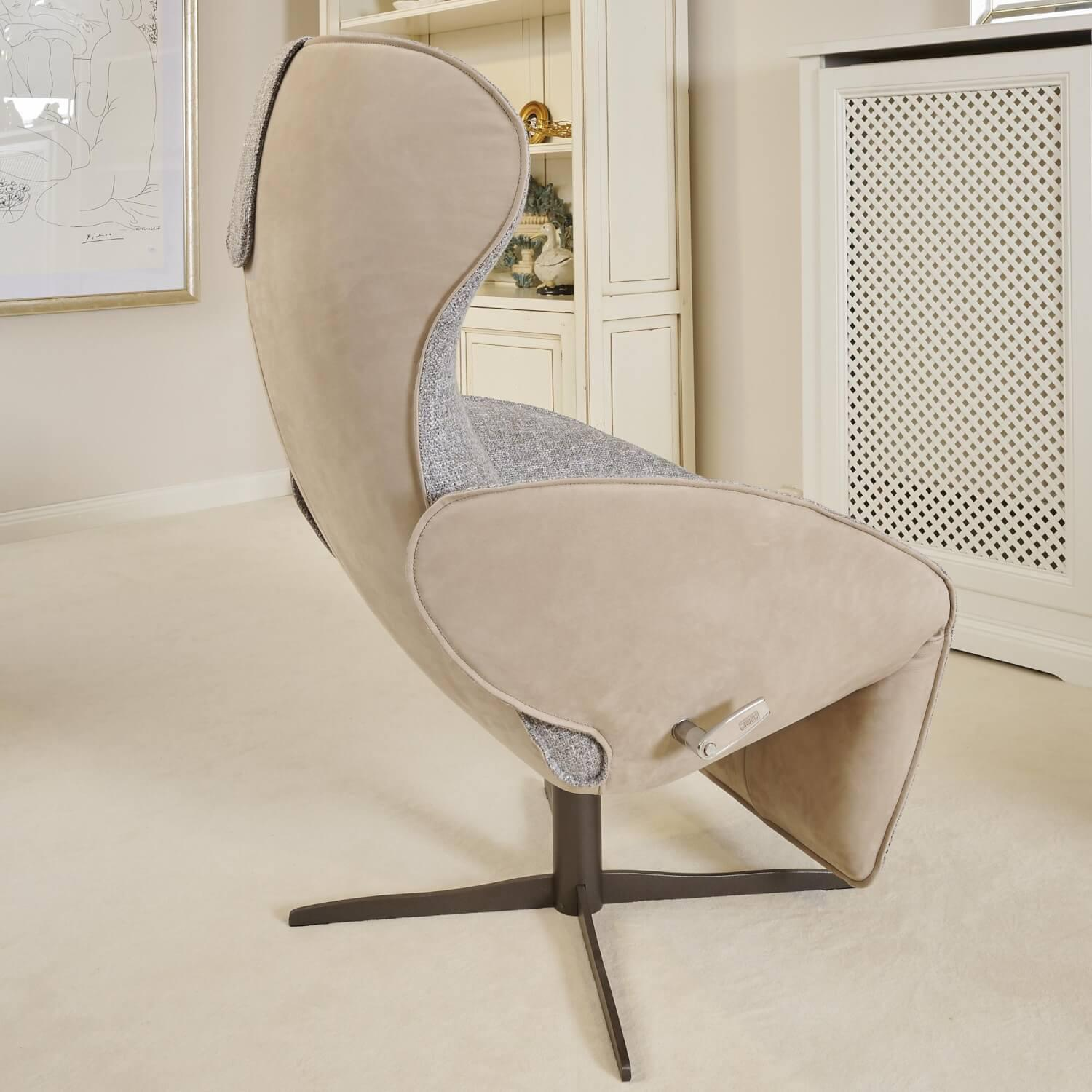 Jori - Funktionssessel Daydreamer Mit Nackenkissen Bezug Innen Stoff Aco 212|F2a Grau Außen Leder Nubuk Creme - 15