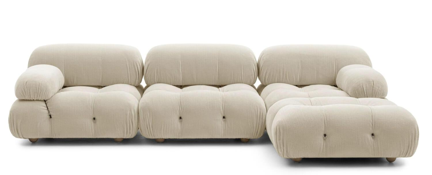 B&B Italia - Eckiges Sofa Camaleonda Stoff Chenille Enia Elfenbein Weiß Untergestell MDF Füße Buche Natur - 4