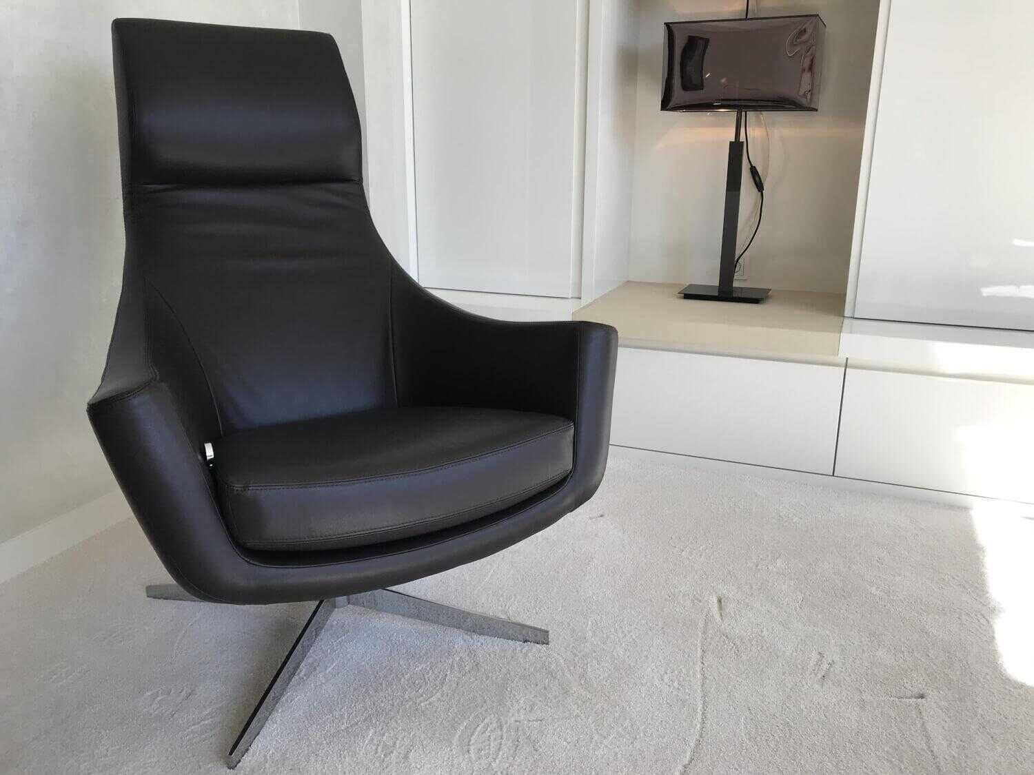 Bielefelder Werkstätten - Sessel Kent Leder 3 Negro Braun Gestell Verchromt mit Hocker - 5