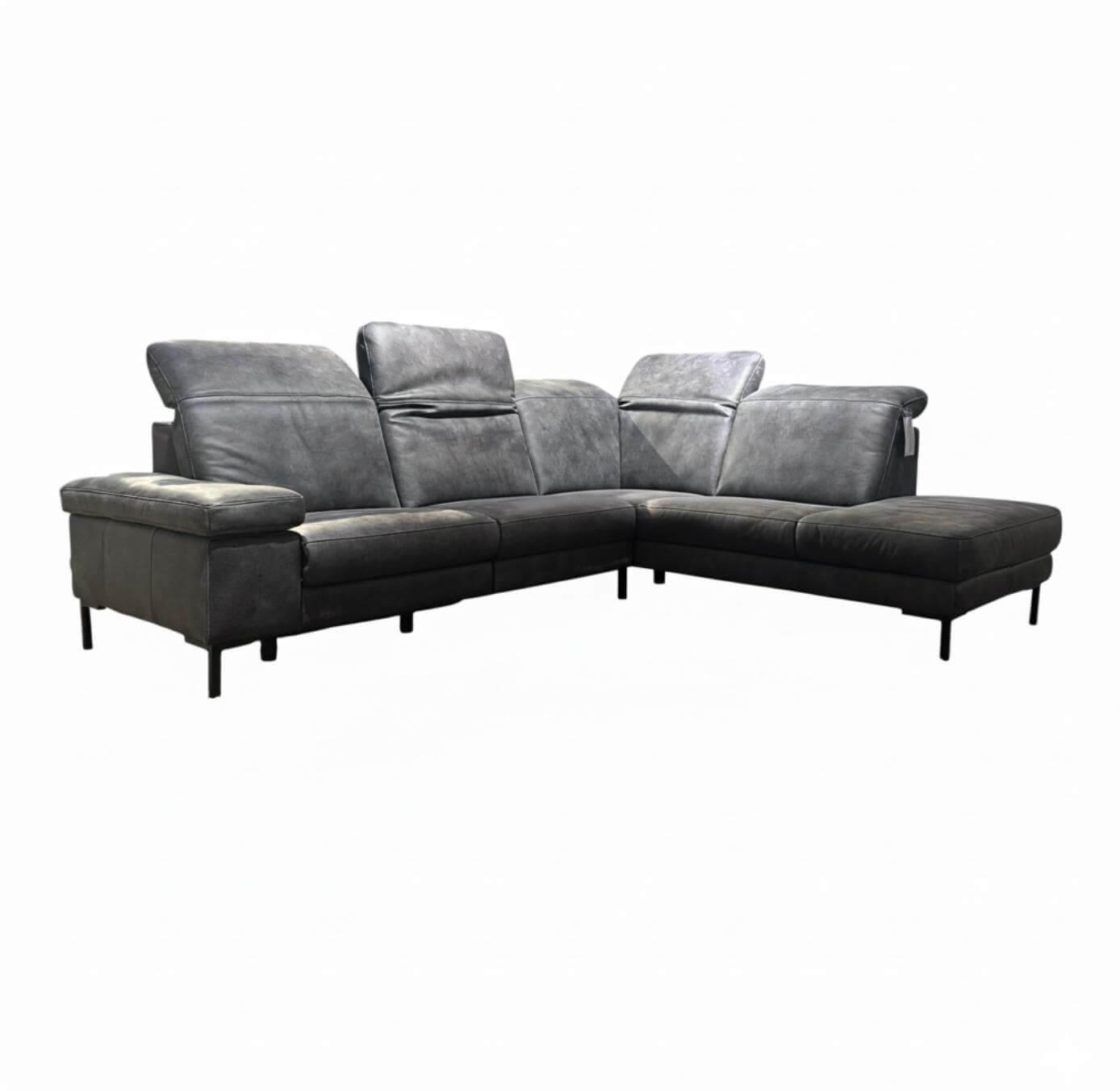 Paul Lindberg - Ecksofa Deno PL Leder W9 Schwarz Füße Metall Schwarz Mit Relaxmotor - 1