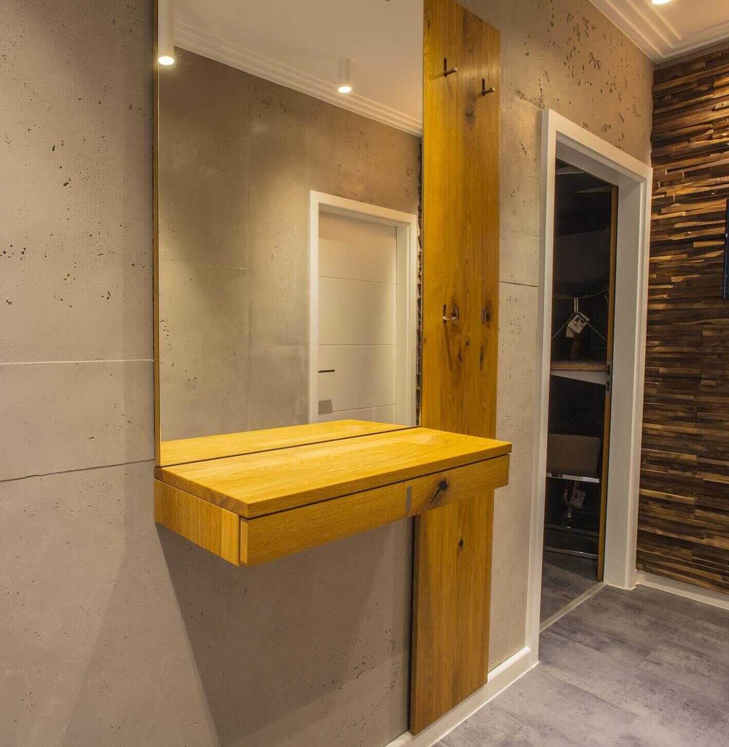 Team 7 - Garderobe Eiche Wild Konsole mit Lade Wandspiegel Wandpaneel mit 2 Hakenreihen Naturholzblock - 8