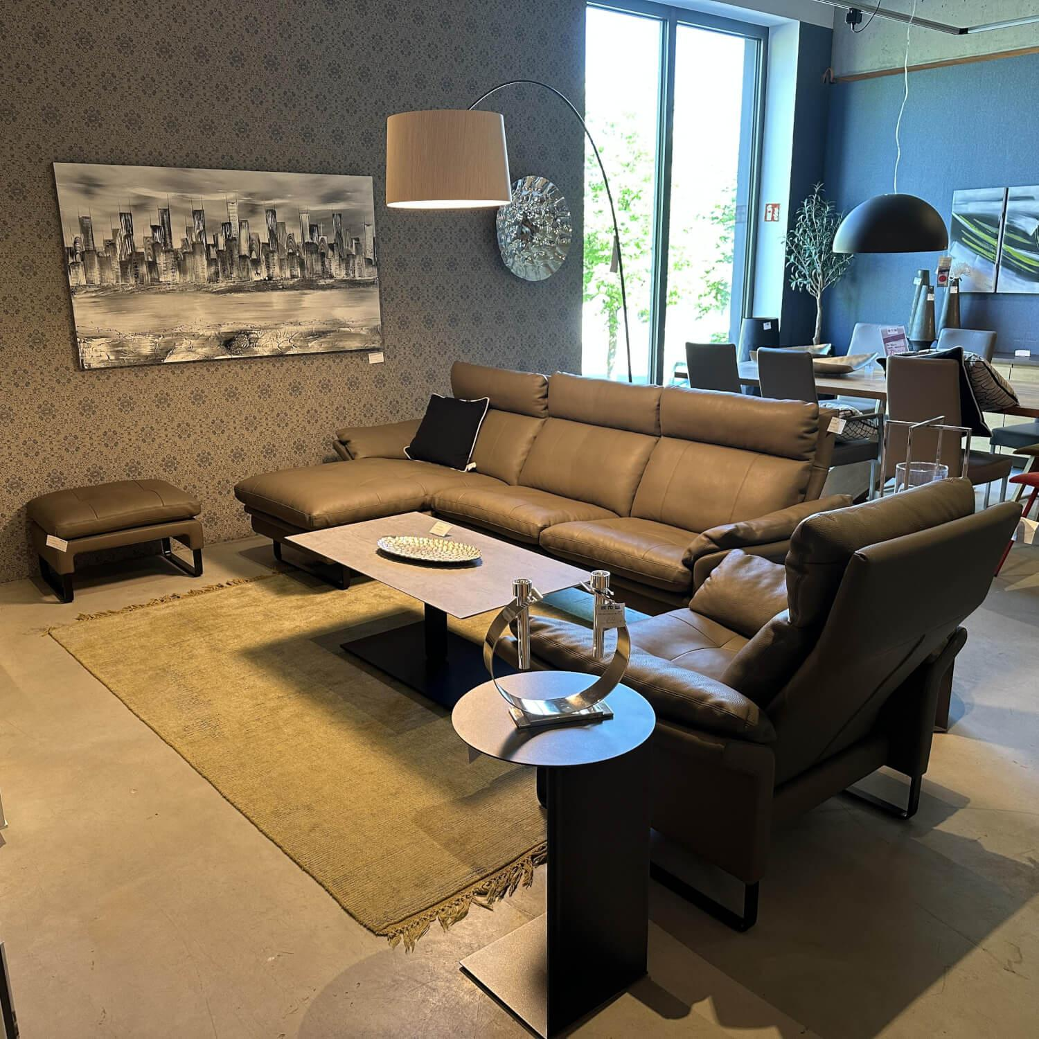 Erpo - Ecksofa Lucca Leder Loden 43 164 Braun Metallkufe Schwarz Inklusive Sessel Und Hocker - 5