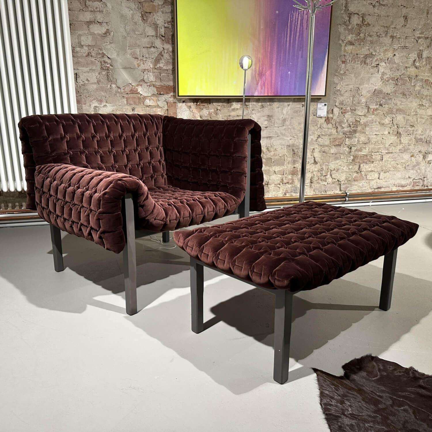 Ligne Roset - Sessel Ruché Stoff Harald 3 Chocolate 382 Braun Gestell Buche Massiv Anthrazit Gebeizt Inklusive Hocker - 2