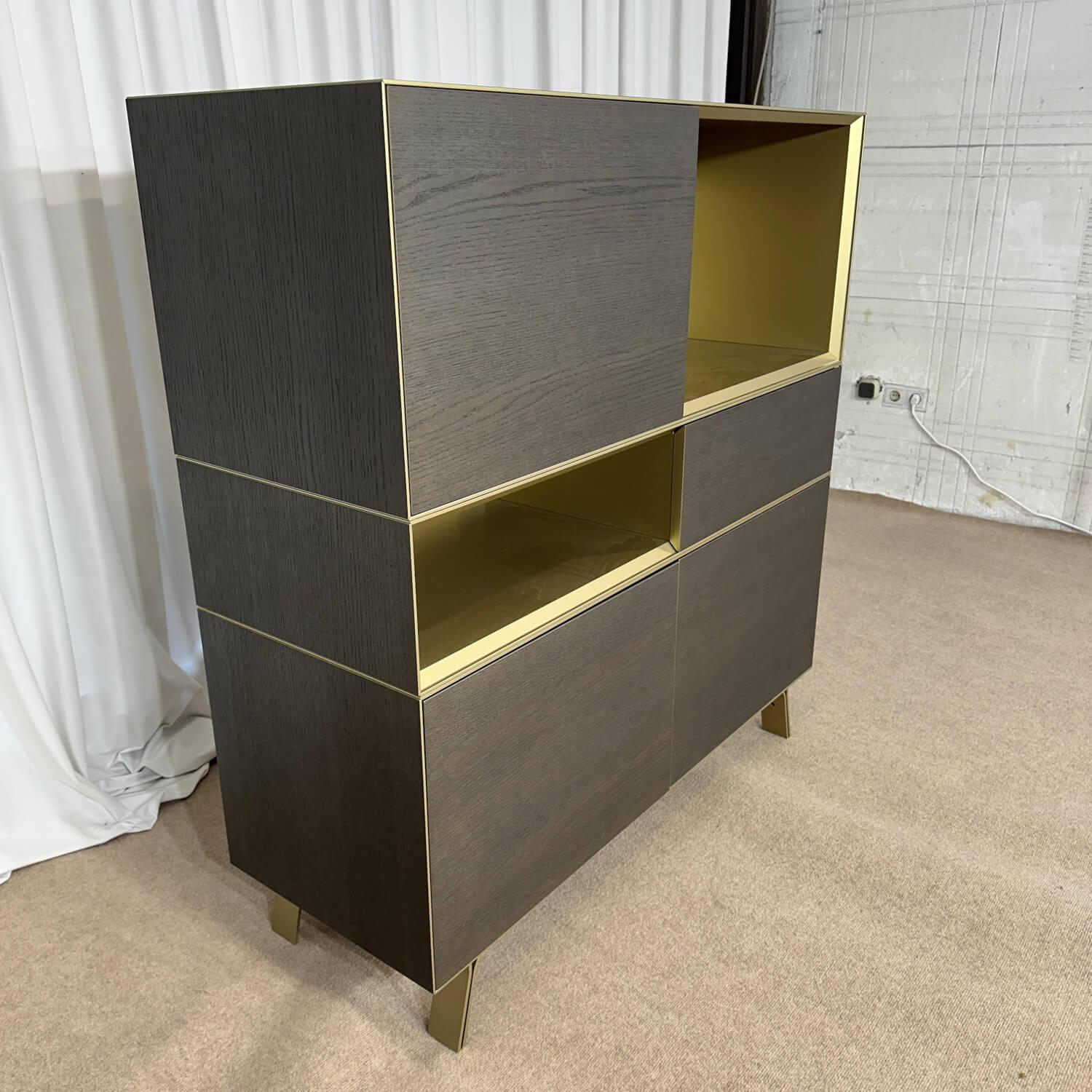 Highboard Domino Holz Wenge Schwarz Innen Gold Schubladen Hellgrau