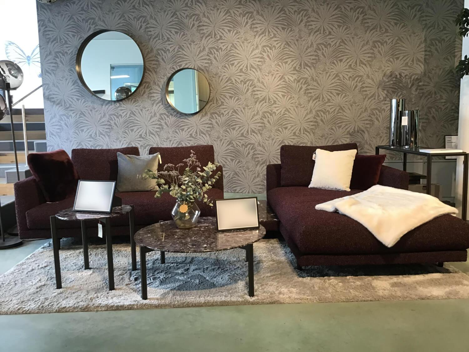 Bielefelder Werkstätten - Sofa Long Island Stoff Cooper BW 1779 111 Rot Fuß Eiche Wengefarbig Gebeizt Schwarz Inklusive Tisch Terrazzo Levanto Und Kissen - 9