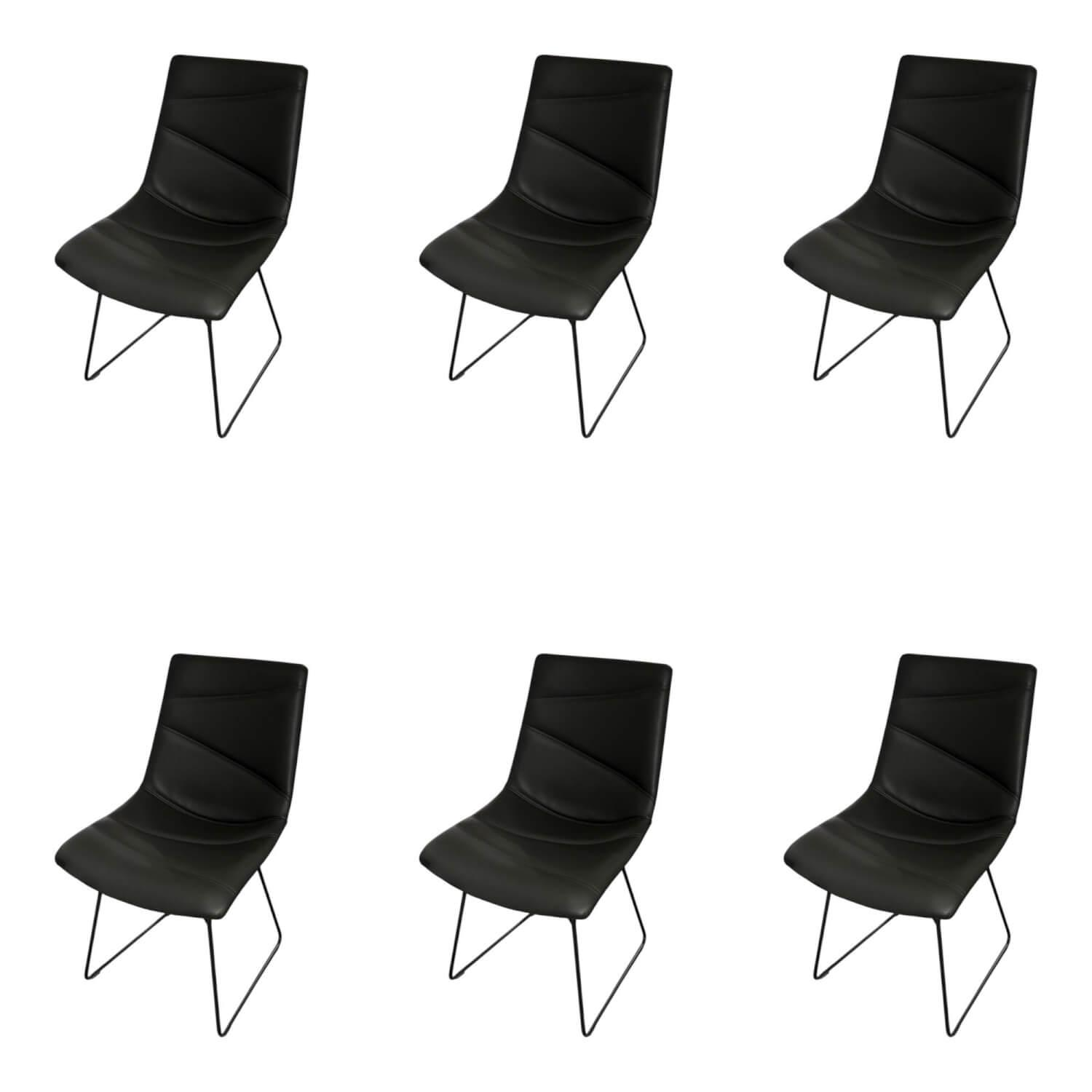 Wimmer - 6er-Set Stuhl 1800 455100 Innen Leder Colorado 756 Anthrazit Außen Stoff Camelot 9021 Anthrazit Gestell Schwarzgrau - 1