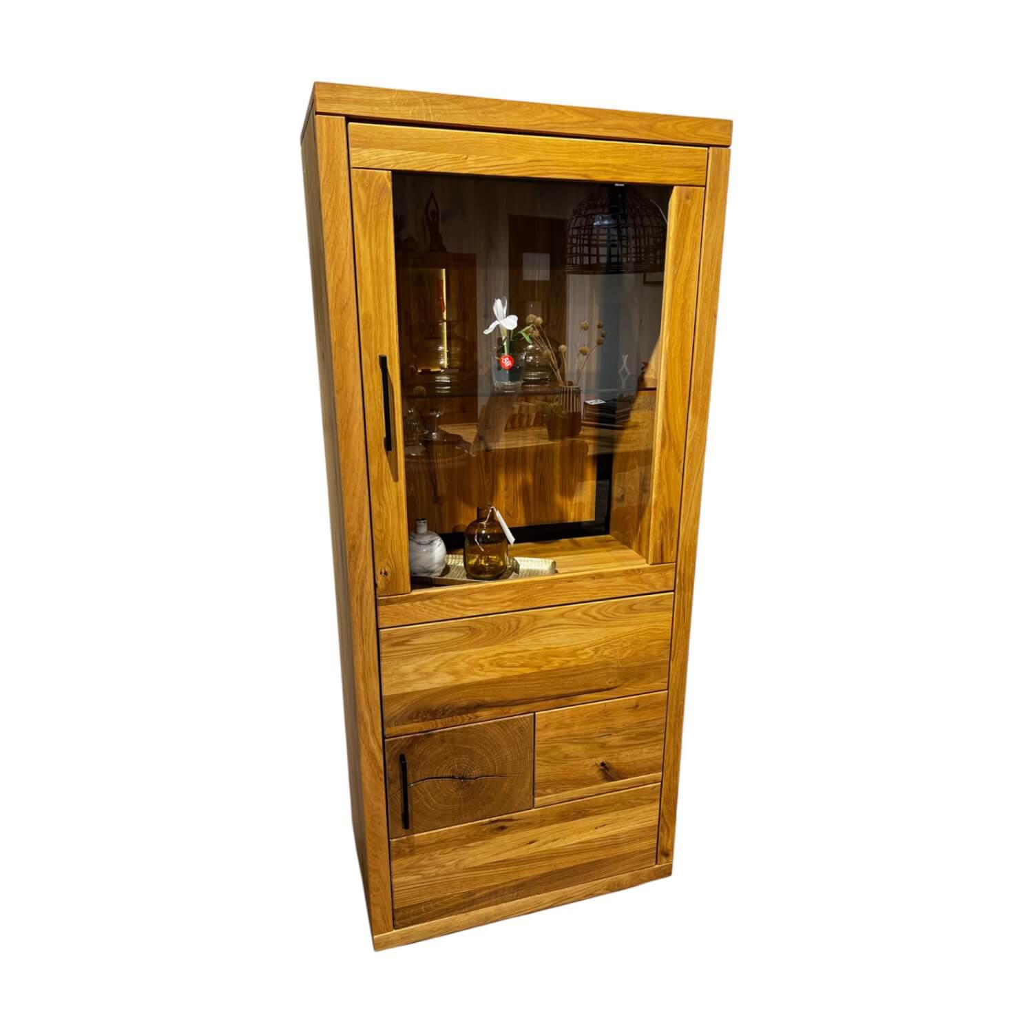 Natura - Highboard Hartford Eiche Natur Geölt Rückwand Massiv Sandgestrahlt Mit Hirnholz Inklusive Beleuchtung - 1