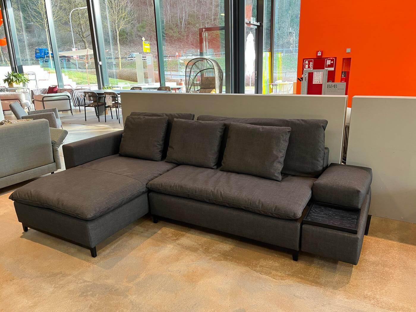 Signet - Schlafsofa Isla Stoff Reno Schiefer Grau Gestell Bügel Eiche Schwarz Inklusive Kissen Und Tablett - 5