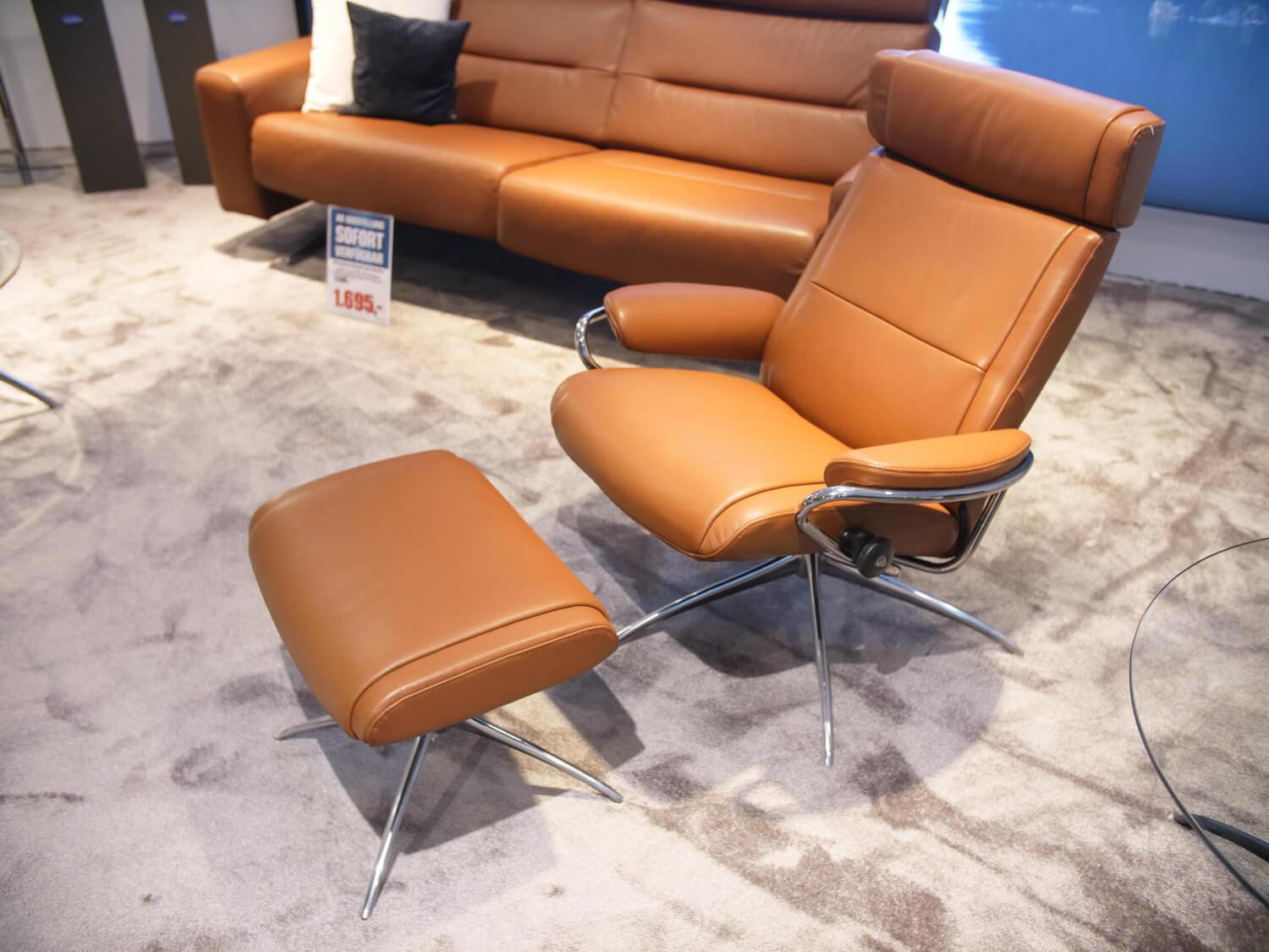 Stressless - Sessel Mit Hocker Paris  Leder Cori 42 Copper Untergestell Star 40 Chrom - 8