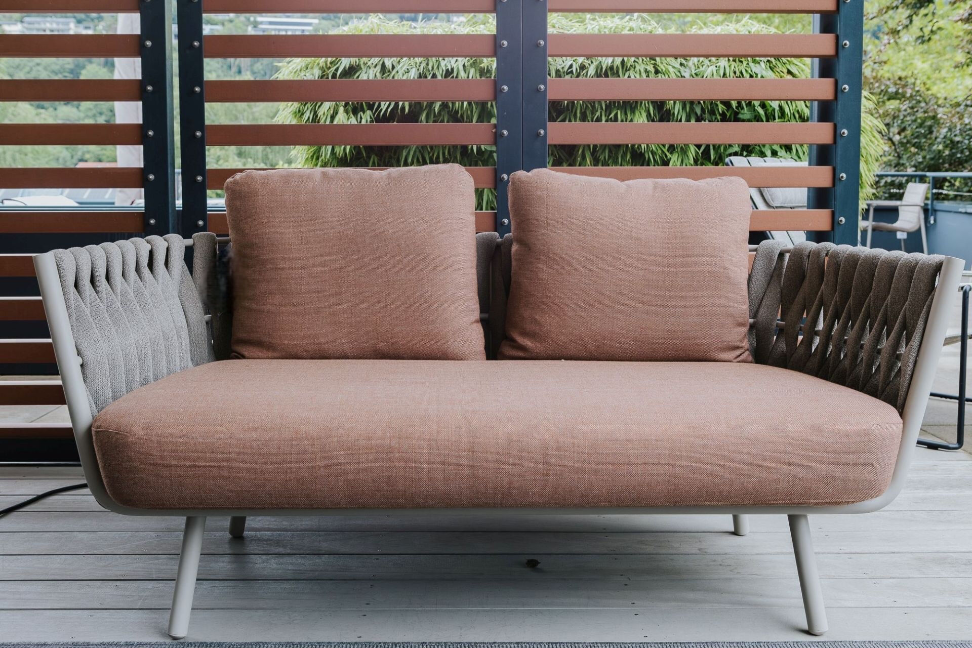 Tribù - Sofa Tosca Stoff Mushroom E103 Rot Braun Bespannung Tricord Und Textilene Linen 10 Grau Gestell Stahl Grau Pulverbeschichtet - 4