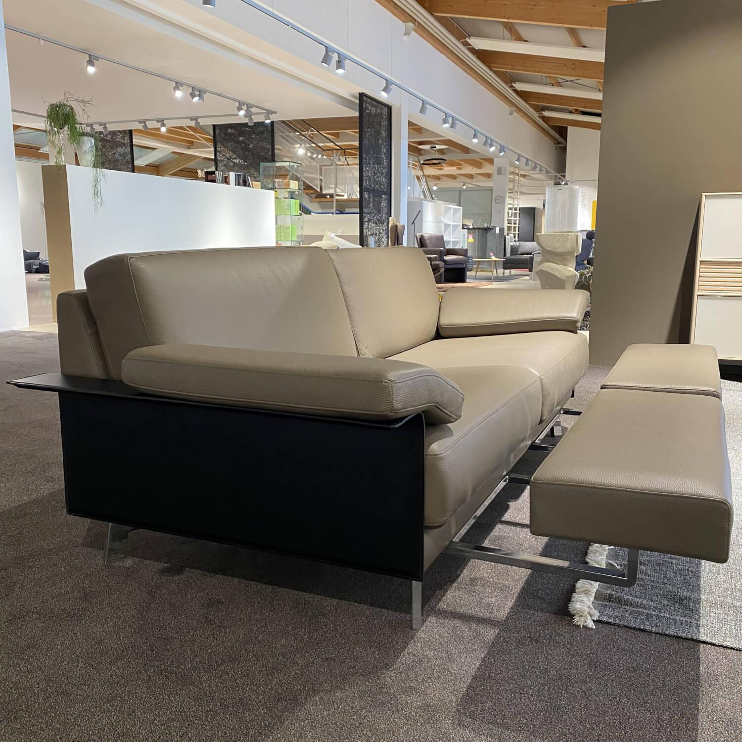 Erpo - Sofa Avantgarde 500 Leder 43 560 Fango Grau Beige Kernlederarmlehnen Schwarz Gestell Verchromt Hochglanz - 6