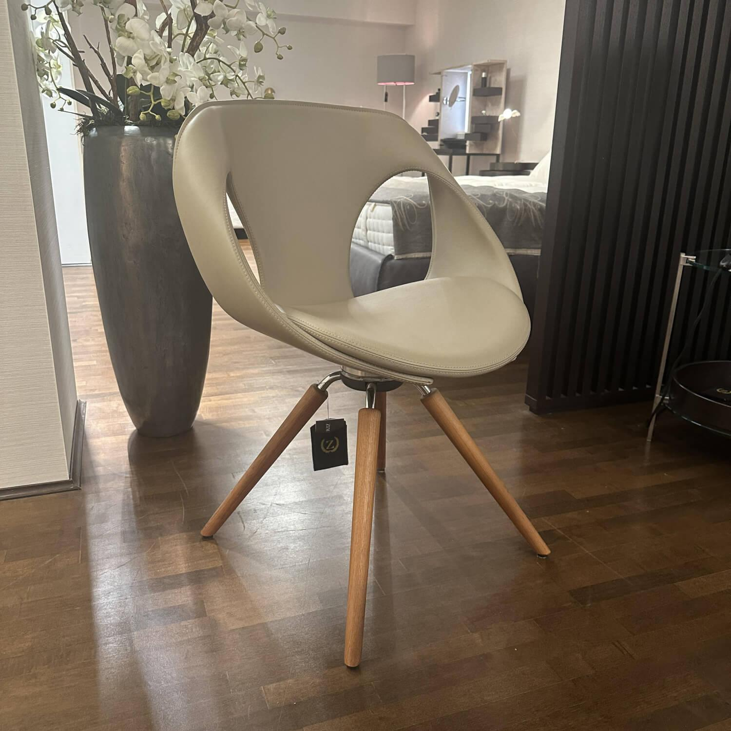 Tonon - Stuhl UP Chair Leder 7 Beige 4 Fuß Gestell Nussbaum Drehbar - 3