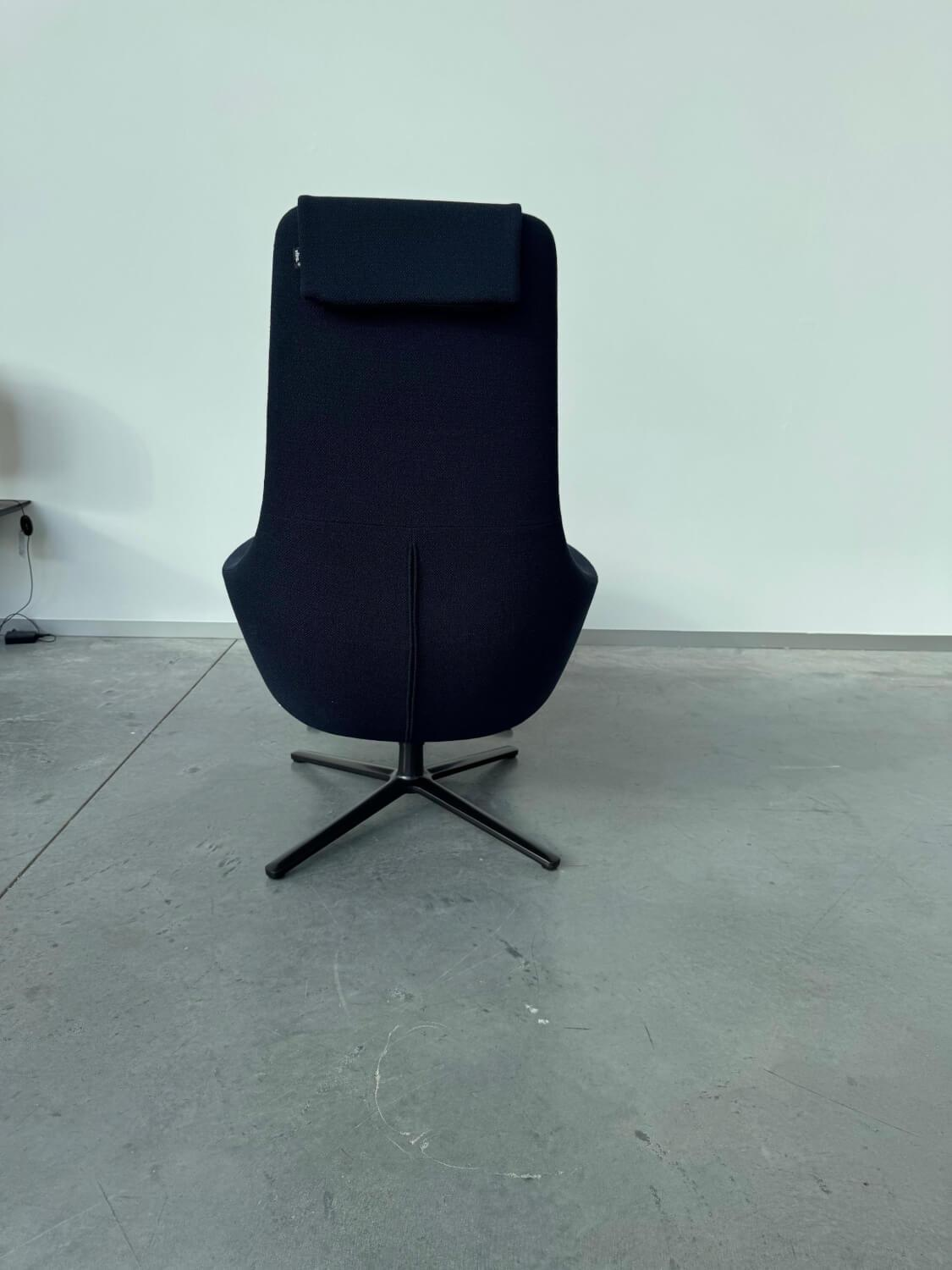 Vitra - Repos armchair Fabric Credo 08 Dark blue Black Frame Metal Basic Dark Powder-coated Including stool - 4
