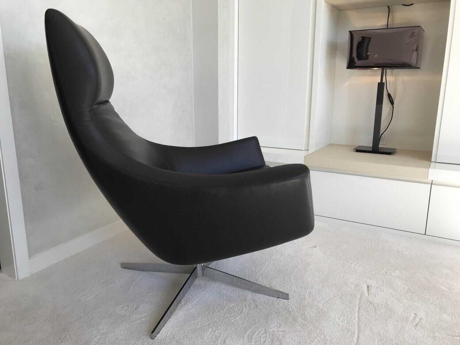 Bielefelder Werkstätten - Sessel Kent Leder 3 Negro Braun Gestell Verchromt mit Hocker - 7