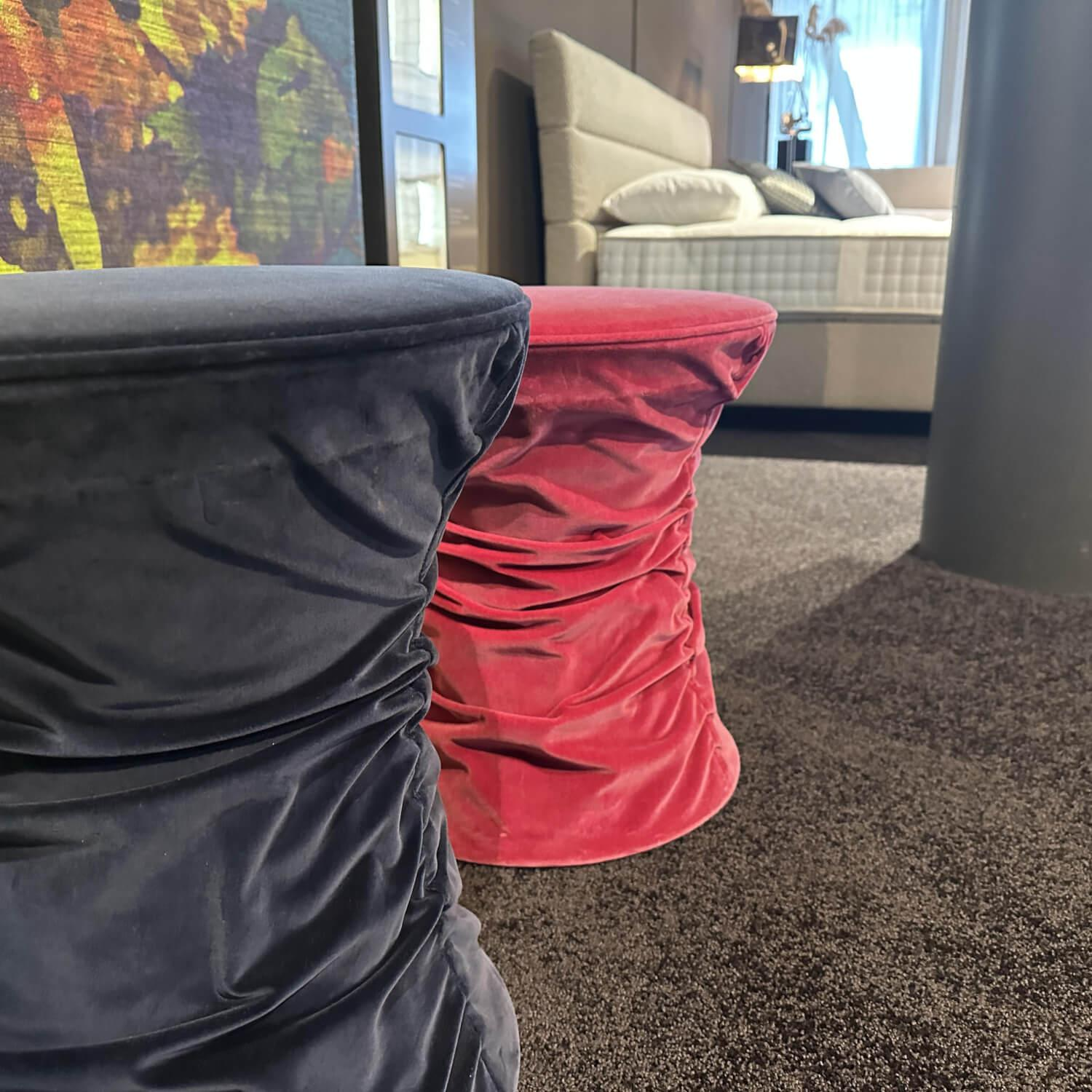 Walter Knoll - 2er-Set Hocker Bellows Stoff Harald 2 Rose Rosa Und Ocean Blau Mit Teflongleitern - 2