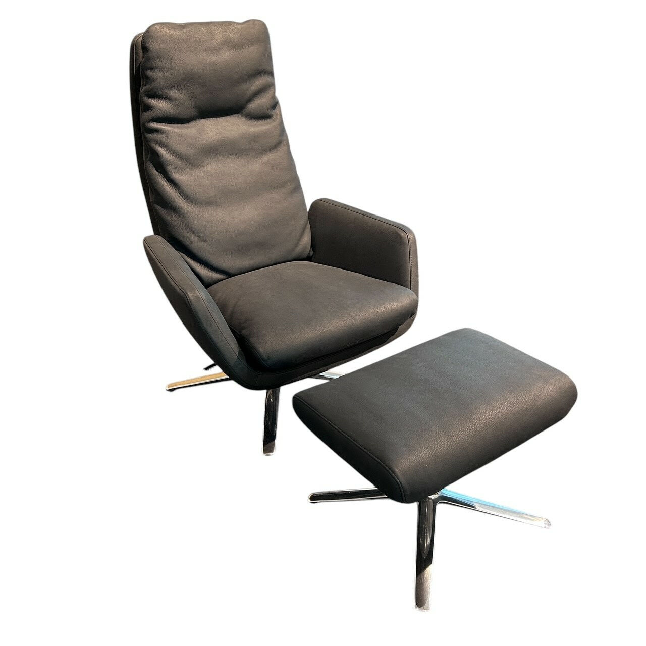 COR - Drehsessel Cordia Leder Puro 423 Schwarz Gestell Aluminium Poliert Mit Neigemechanik Inklusive Hocker - 1