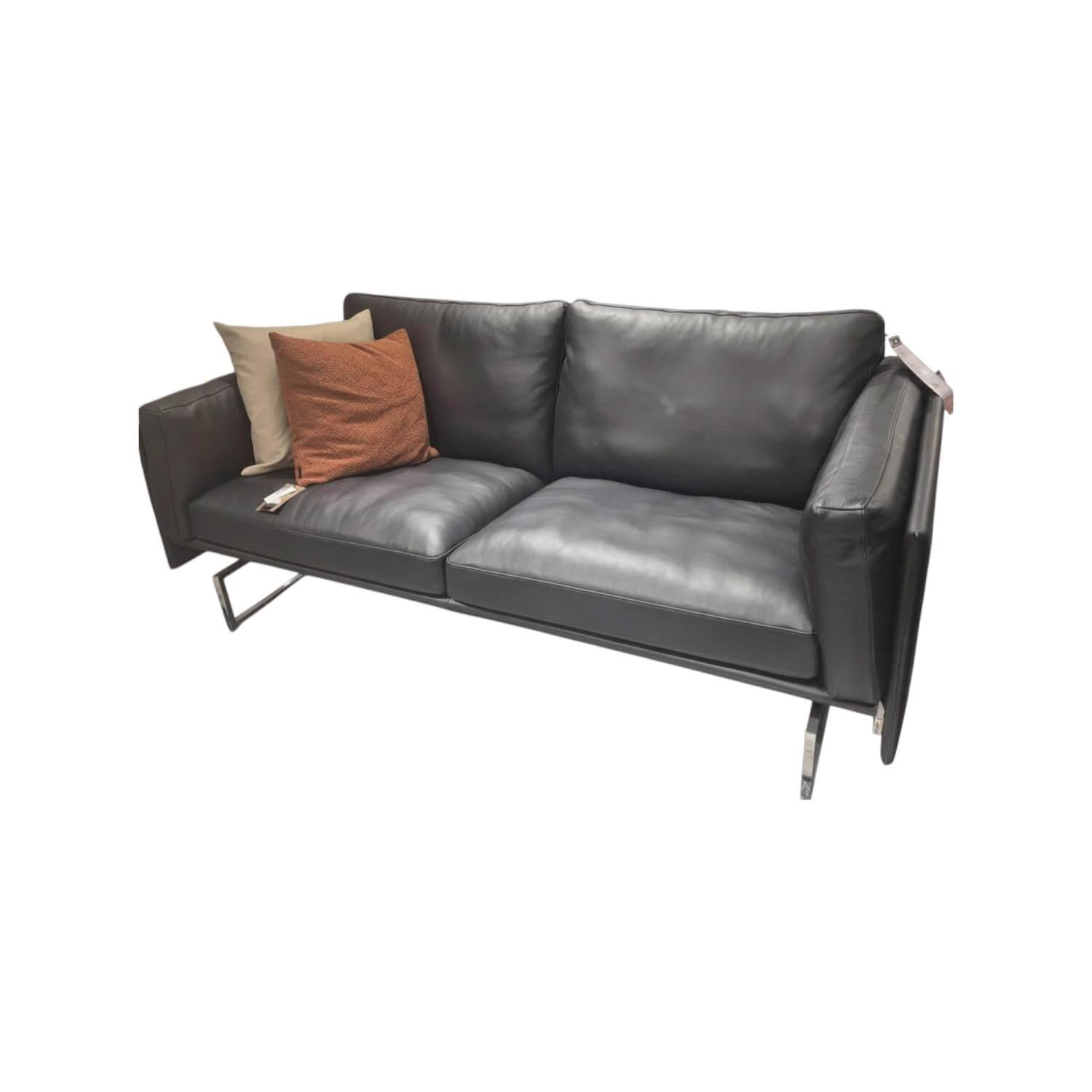 Erpo - Sofa Paname 400 Leder K 250 100 Black Schwarz Rohrkufe Metall Hochglanz - 1