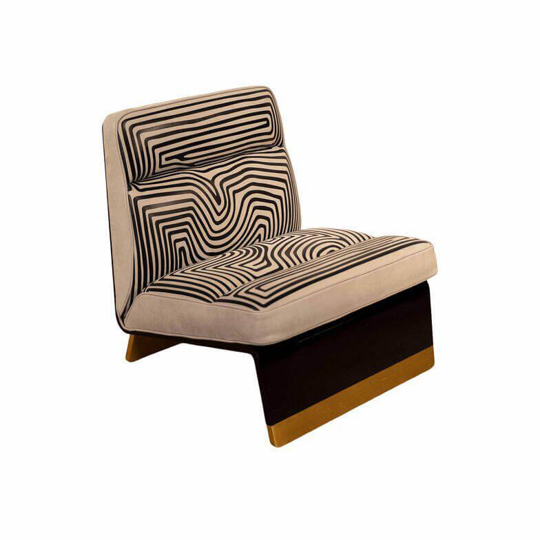 Baxter - Sessel Greta Leder Kashmir Nuage Printed Wave Beige Schwarz Gestell Messing Satiniert - 1