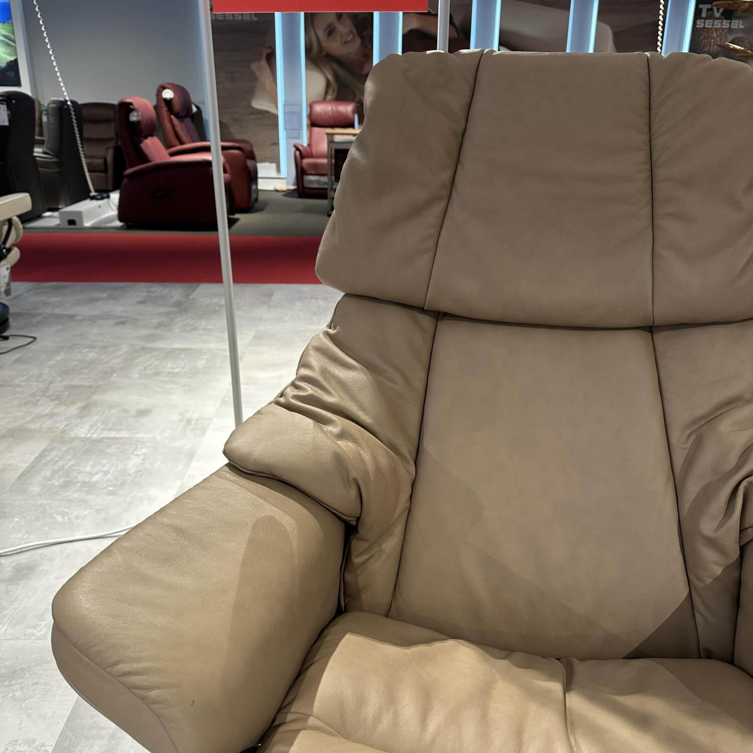 Stressless - Sessel Reno S Bezug Leder Paloma Sand Beige Gestell Aluminium Fuß Holzfarbe 04 Eiche Inklusive Hocker - 8