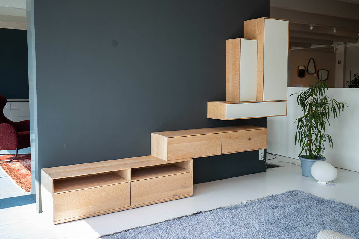 Rodam - Wohnwand Sigma Eiche 132 Harena Geölt Türen Glas Weiß Satinato - 6