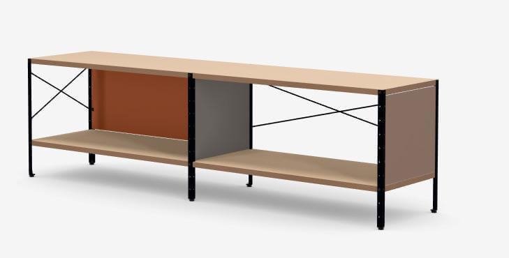 Vitra - Sideboard Platte Furnier Birke Blenden Zartblau Rehbraun Rostorange Gestell Aluminium Schwarz Pulverbeschichtet - 3