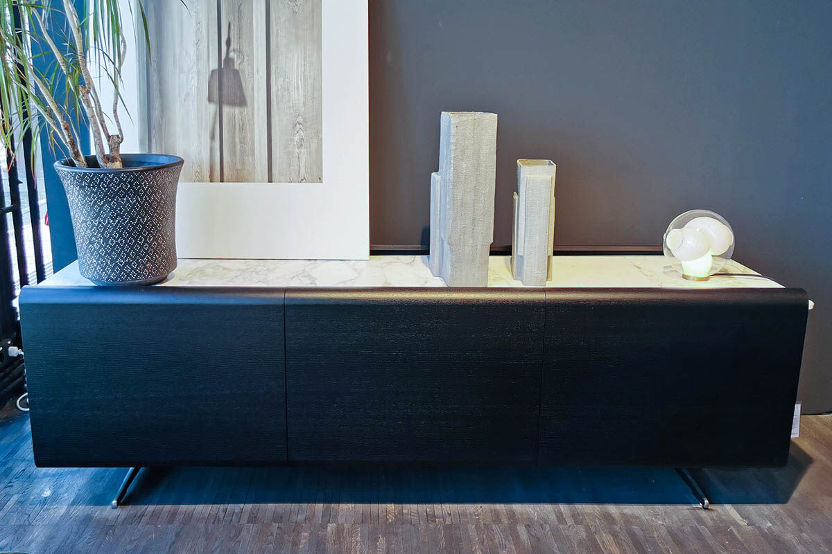 Flexform - Kommode Earl Esche Ebenholzfarben Gebeizt Marmor Clacatto Oro Matt Füße Aluminium Satiniert - 3