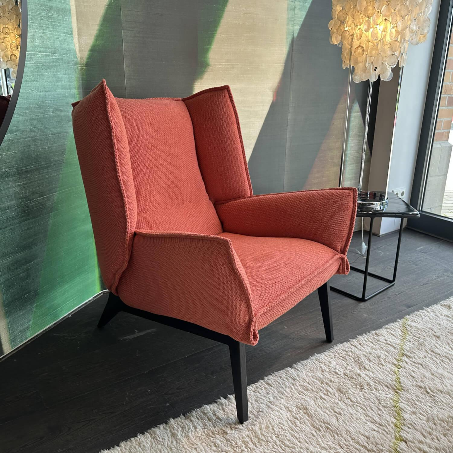 Ligne Roset - Sessel Toa Stoff Coda Saumon 632 Rosa Orange Füße Esche Schwarz Gebeizt - 3