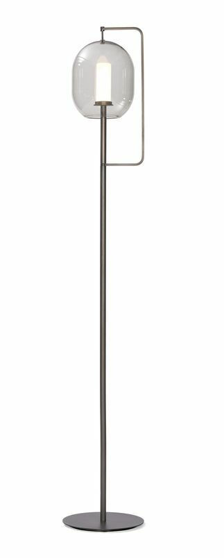 Stehleuchte Lantern Light Tall 170 Gestell Messing Brüniert Schirm Kristallglas Grau