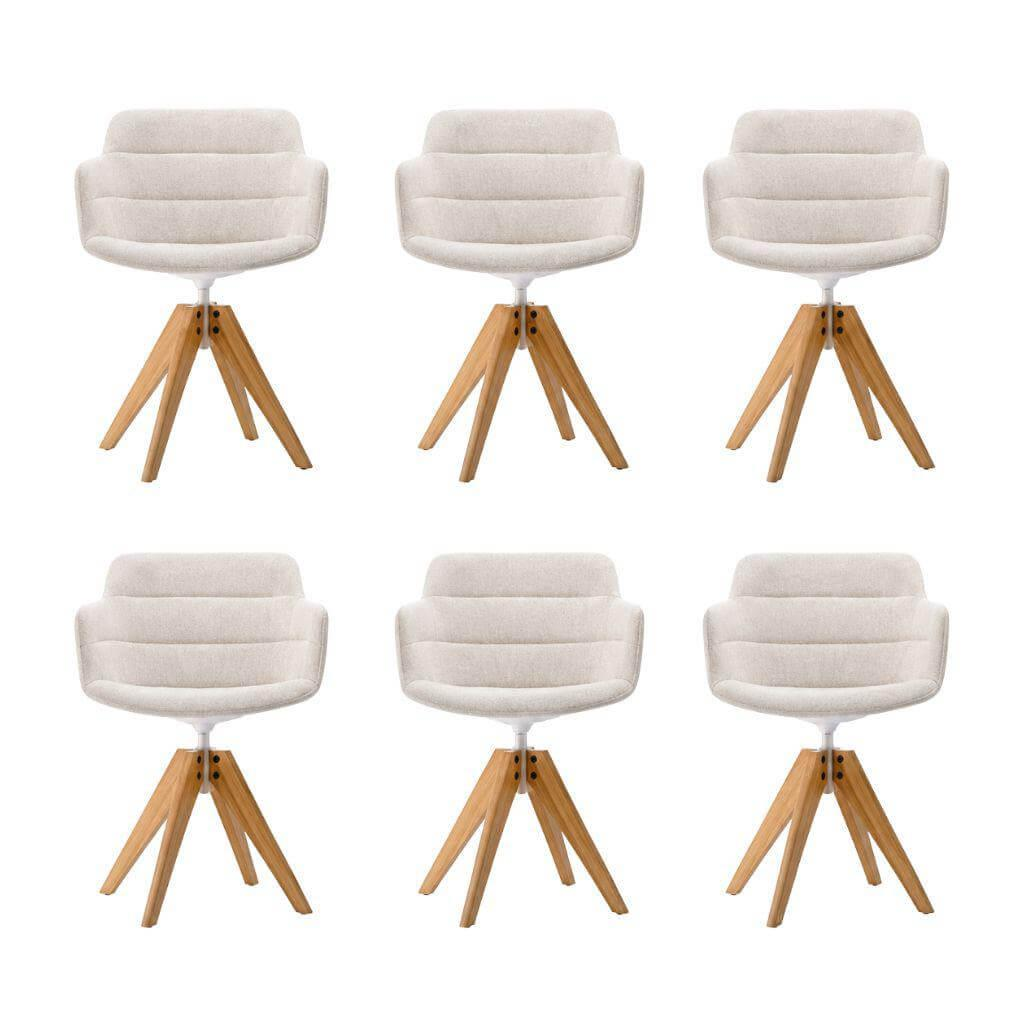 MDF Italia - 6er-Set Armlehnstuhl Flow Slim Stoff Anima Weiß Gestell Eiche Natur - 1