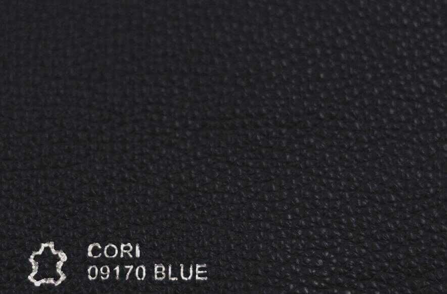 Sofa E600 Dreisitzer Leder Cori Blue Blau Füße Stahlbein Rund mit Nackenrolle