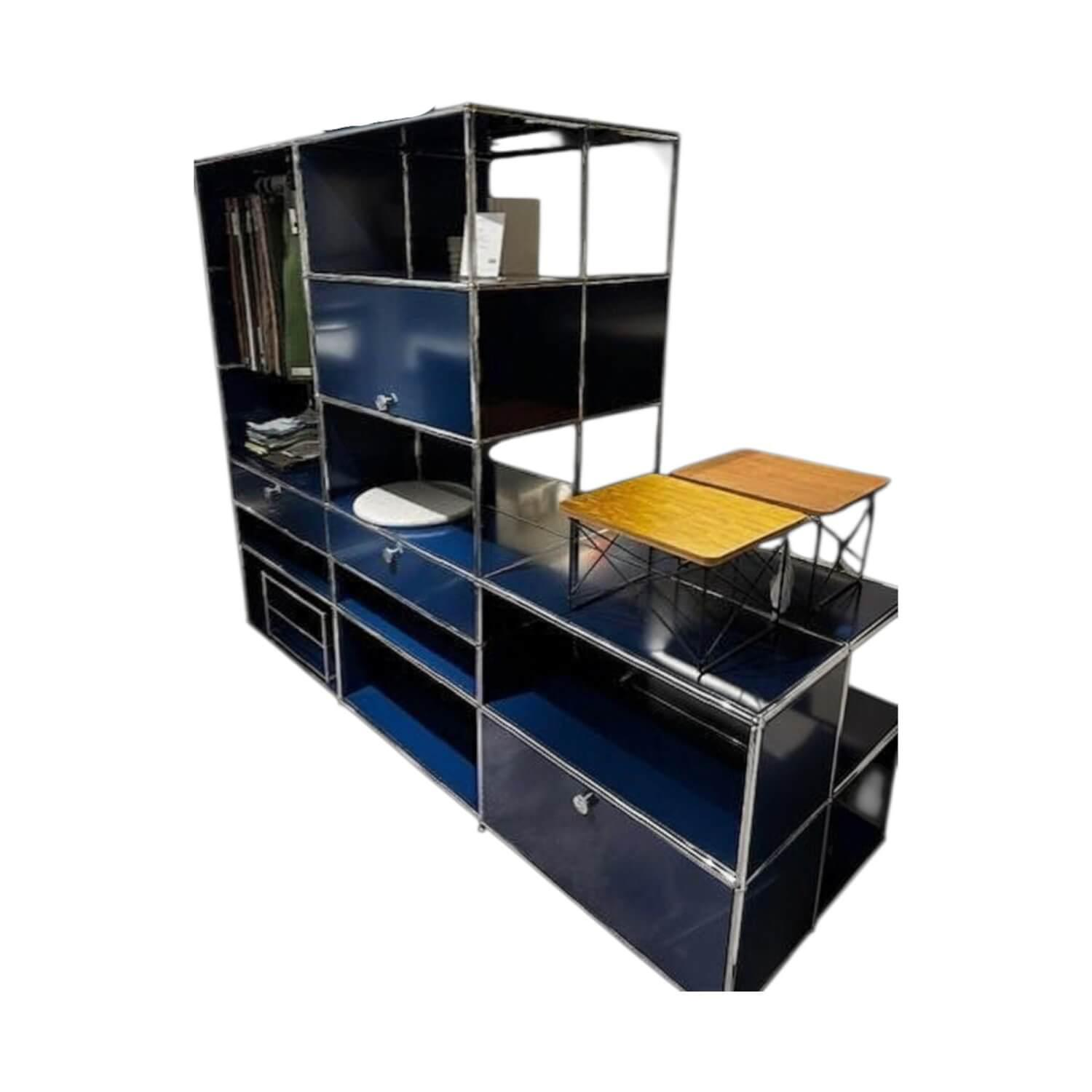 USM Haller - Garderobenschrank Ausführung Stahlblau Kleiderstangen Beidseitig Bedienbar Mit Ausziehtüren - 1