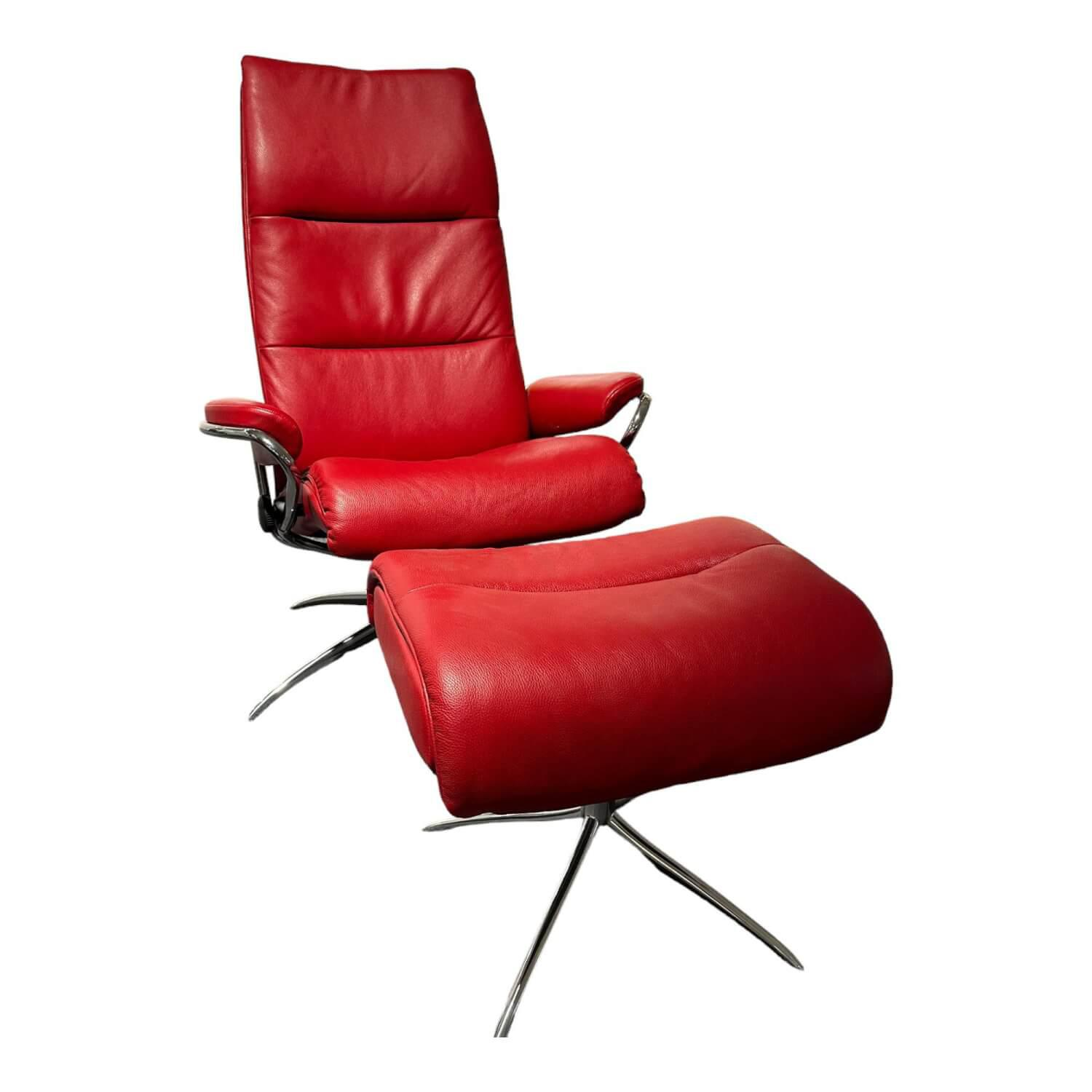 Stressless - Sessel Mit Hocker Tokyo R In Leder Cori 091 Brick Red Rot 09160 Untergestell Starbase Chrom - 1